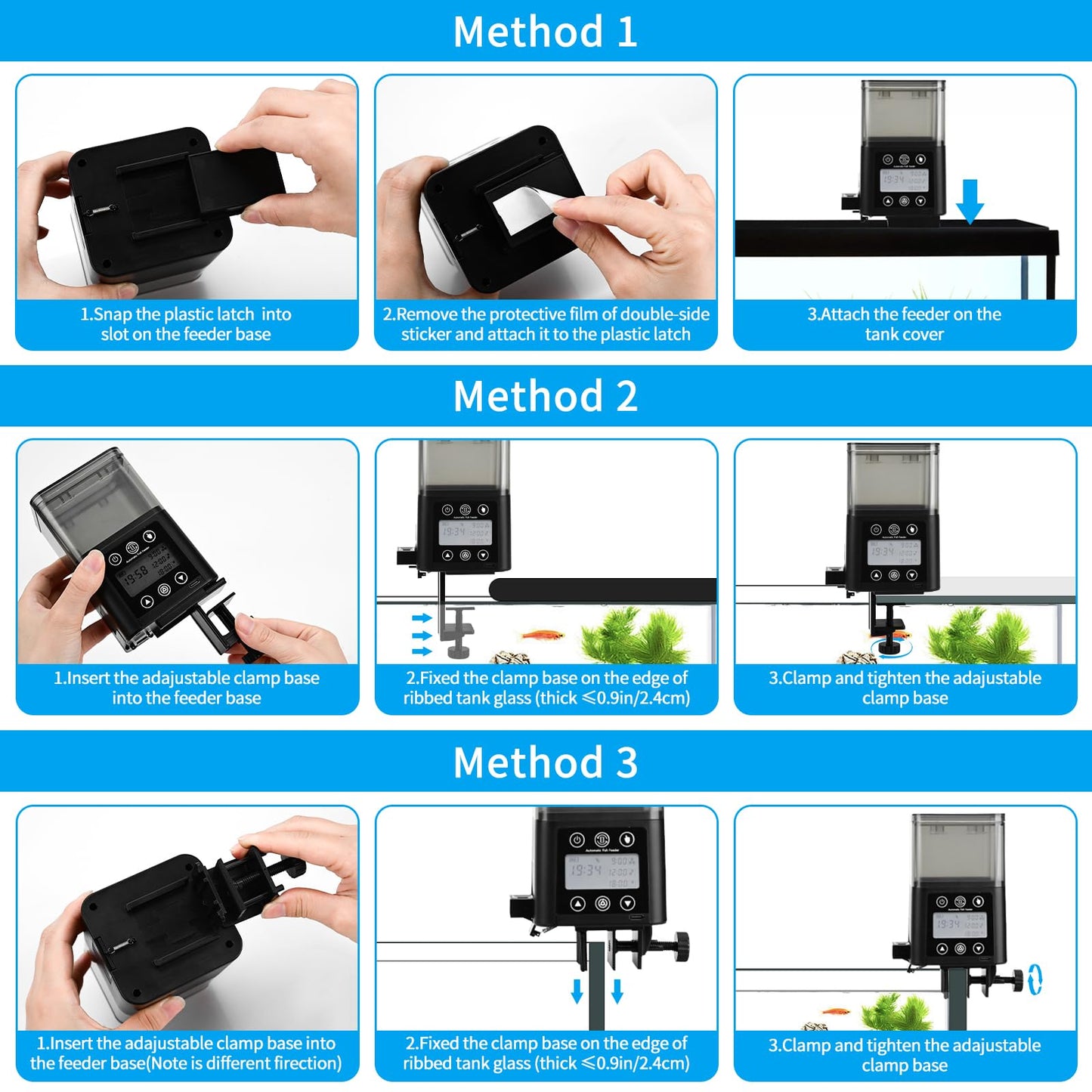 Automatic Fish Feeder for Aquarium with Timer, LCD Display 320ML Large Capacity Adjustable Fish Dispenser, Operated Feeders for Goldfish, Turtle for Vacation, Weekend or Daily Use(Black)