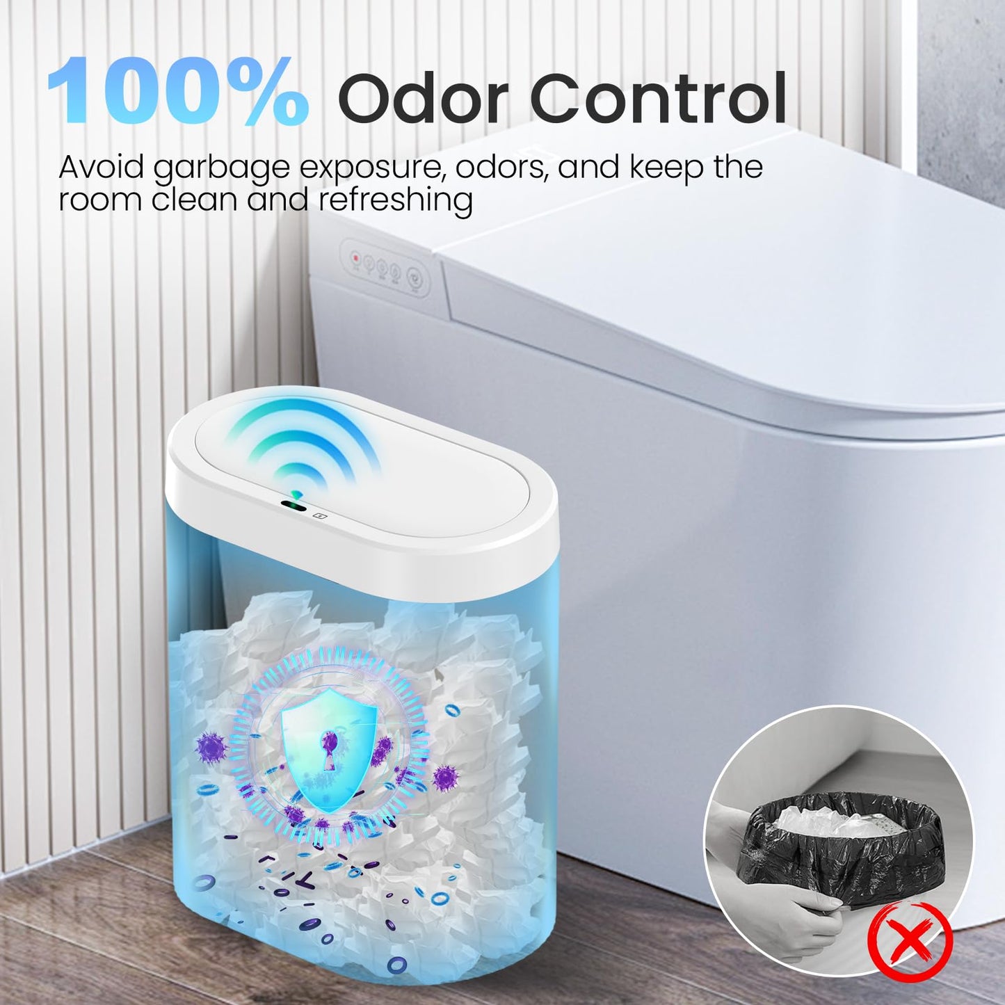 5 Gallon Bathroom Trash Can with Lid, Automatic Motion Sensor White Trash Can, Touchless Slim Waterproof Garbage Bin for Kitchen, Bedroom, Office, and Bathroom