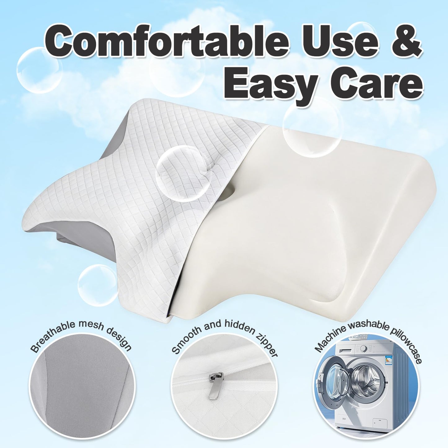 Sleep Apnea Pillow, Memory Foam Pillow for Neck Pain Relief, 2026 New Cervical Neck Pillow, Ergonomic Contour Neck & Shoulder Support, Cooling Breathable Cover, for Side Back Stomach Sleepers (Gray)