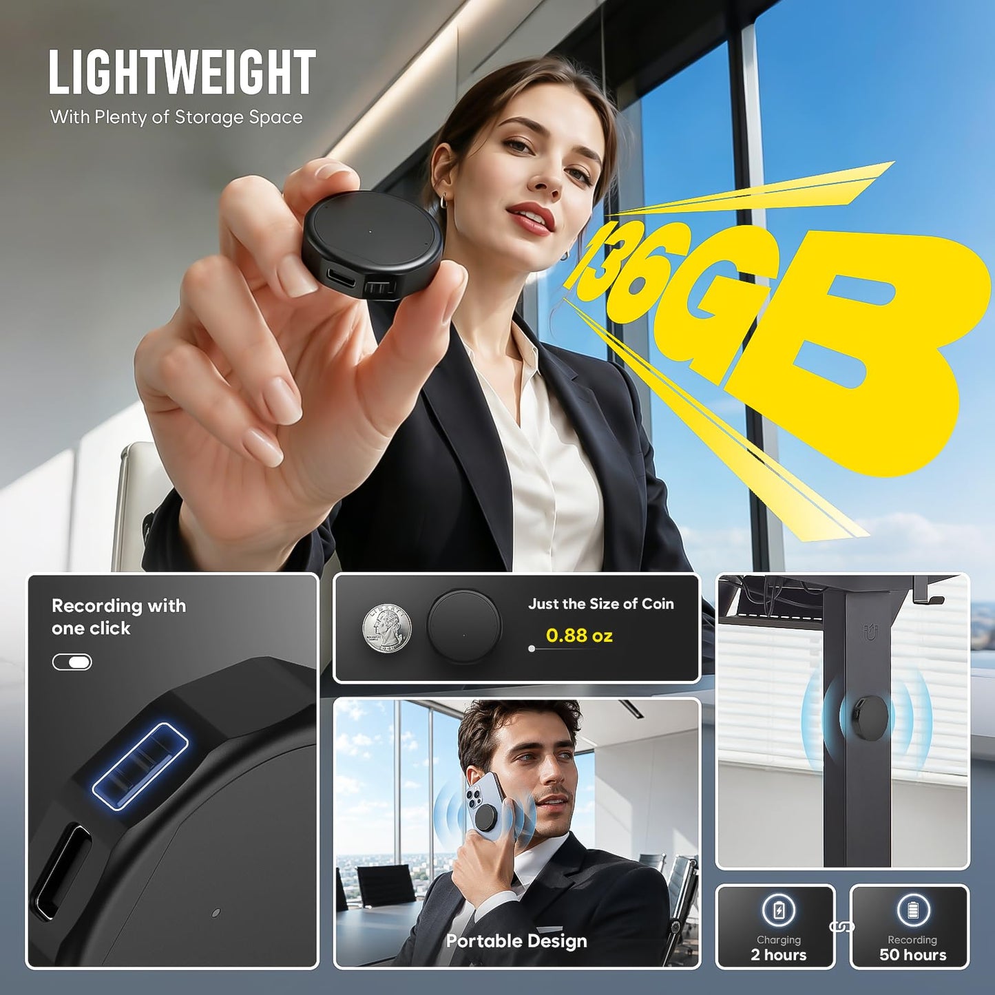 disoidoe 136GB Magnetic Voice Activated Recorder - 19800H Voice Recorder with DSP5.0 Noise Cancellation, OTG-Enabled Audio Recorder, HD Recording Device for Lecture/Interview/Meeting