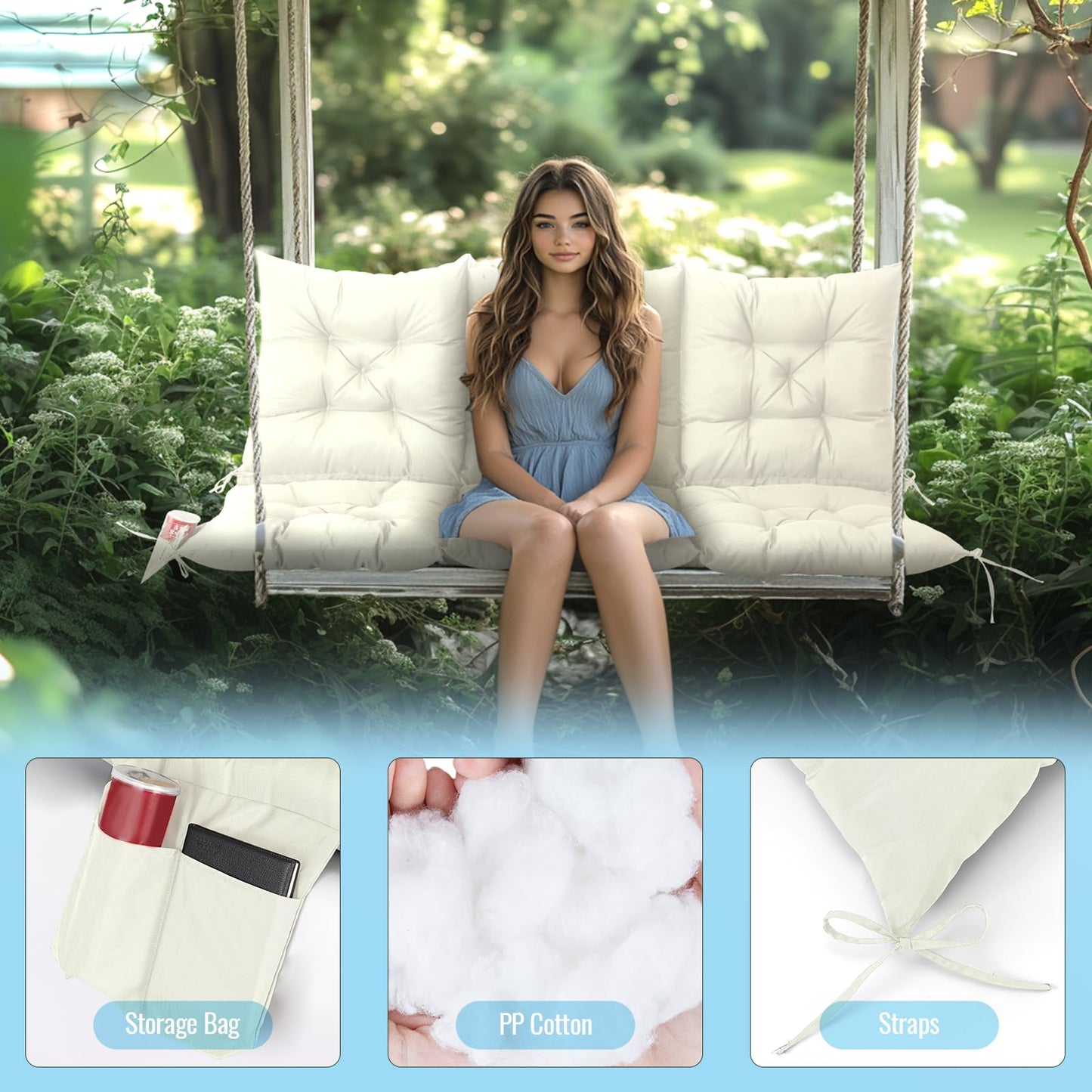 3 Seat Cushion for Outdoor Swing - 60x40 inches, 4" Thick Porch Swing Cushions with Ties and Storage Bag, Soft Bench Replacement Cushions for Patio, Outdoor, Backyard and Garden (Wine Red)
