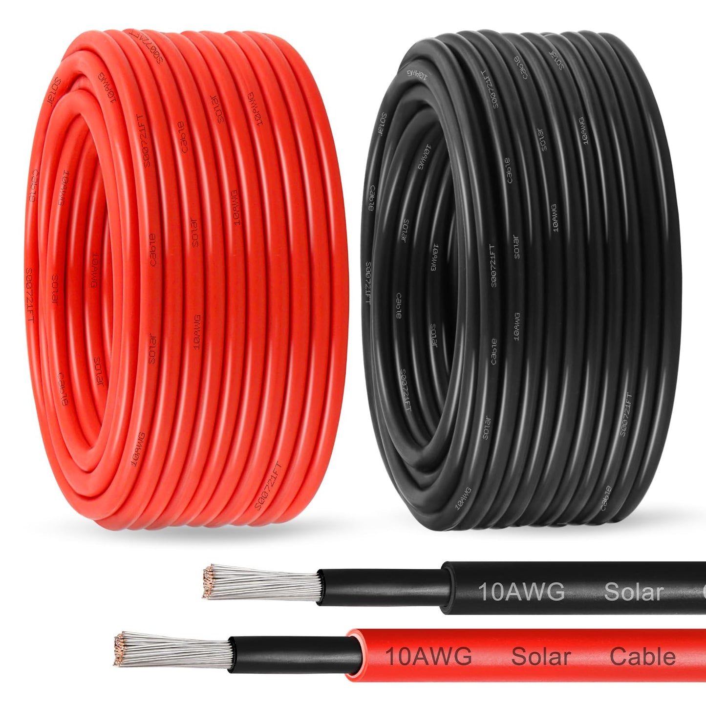 MOOKEERF Solar Panel Wire 10 AWG(6mm²) - Solar Extension Cable 50Ft Black & 50Ft Red 10 Gauge Tinned Copper PV Wire for Outdoor Automotive RV Boat Marine (Black+Red)