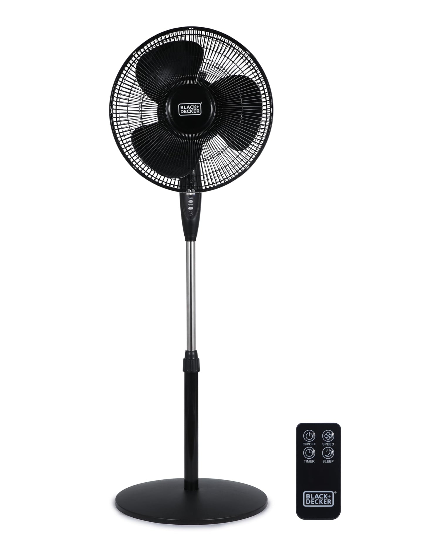 BLACK+DECKER 16-Inch Stand Fan with Pedestal Base, Height Adjustable Pedestal Fan with Remote and Touch Control Panel, Free Standing Fan with 90-Degree Oscillating and 3-Speed Settings, Black