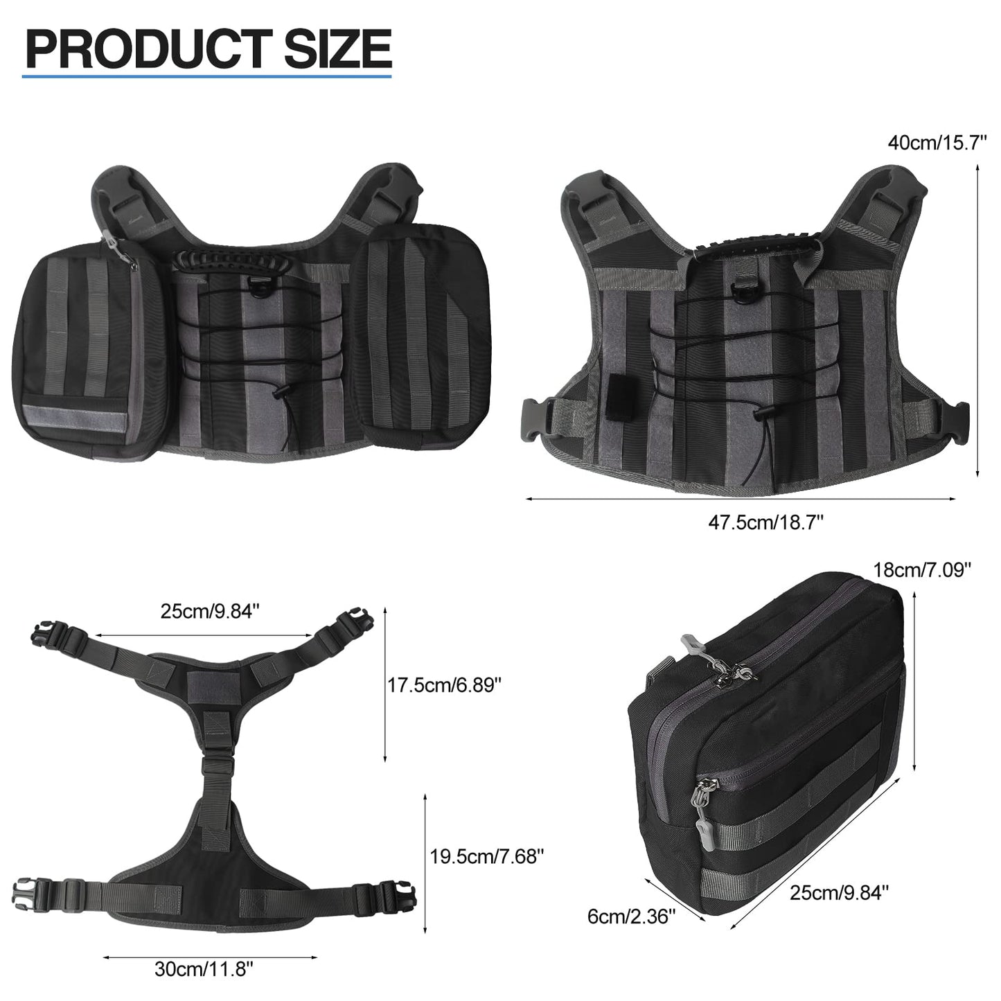 BYGD Dog Pack Hound Dog Saddle Bag Backpack to Wear, Medium & Large Dogs with 2 Big Side Bags for Travel, Camping, Hiking -Black.