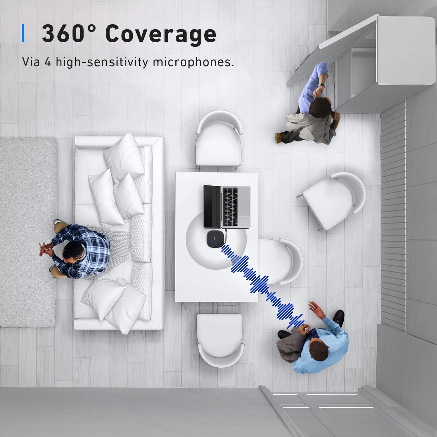 Anker PowerConf S330 USB Speaker, Conference Speaker for Home Office, Smart Voice Filter, Plug & Play, 4 Microphones for 360° Room Coverage, Clear Sound Profile