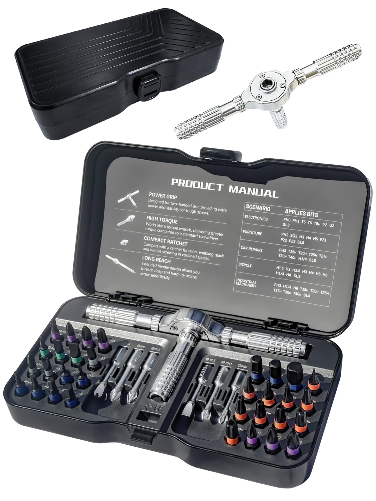 40 in 1 Ratcheting Screwdriver Set, S2 Alloy Steel Driver Bit Kit with T Detachable Handle, DIY Magnetic Multi Bits Precision Tool Repair for Electronics PC Glasses Watch