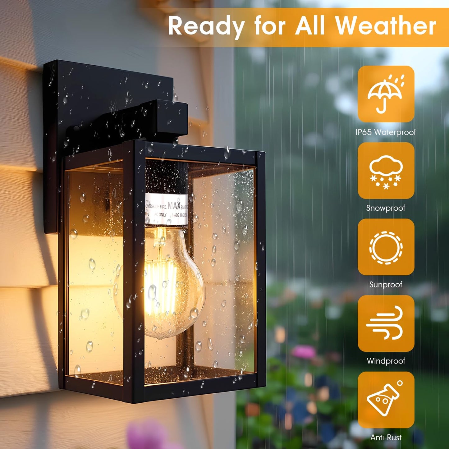 2-Pack Matte Black Outdoor Wall Light | All-Metal & Weatherproof Design with Clear Tempered Glass | Modern Exterior Sconce for Garage, Porch & Doorway