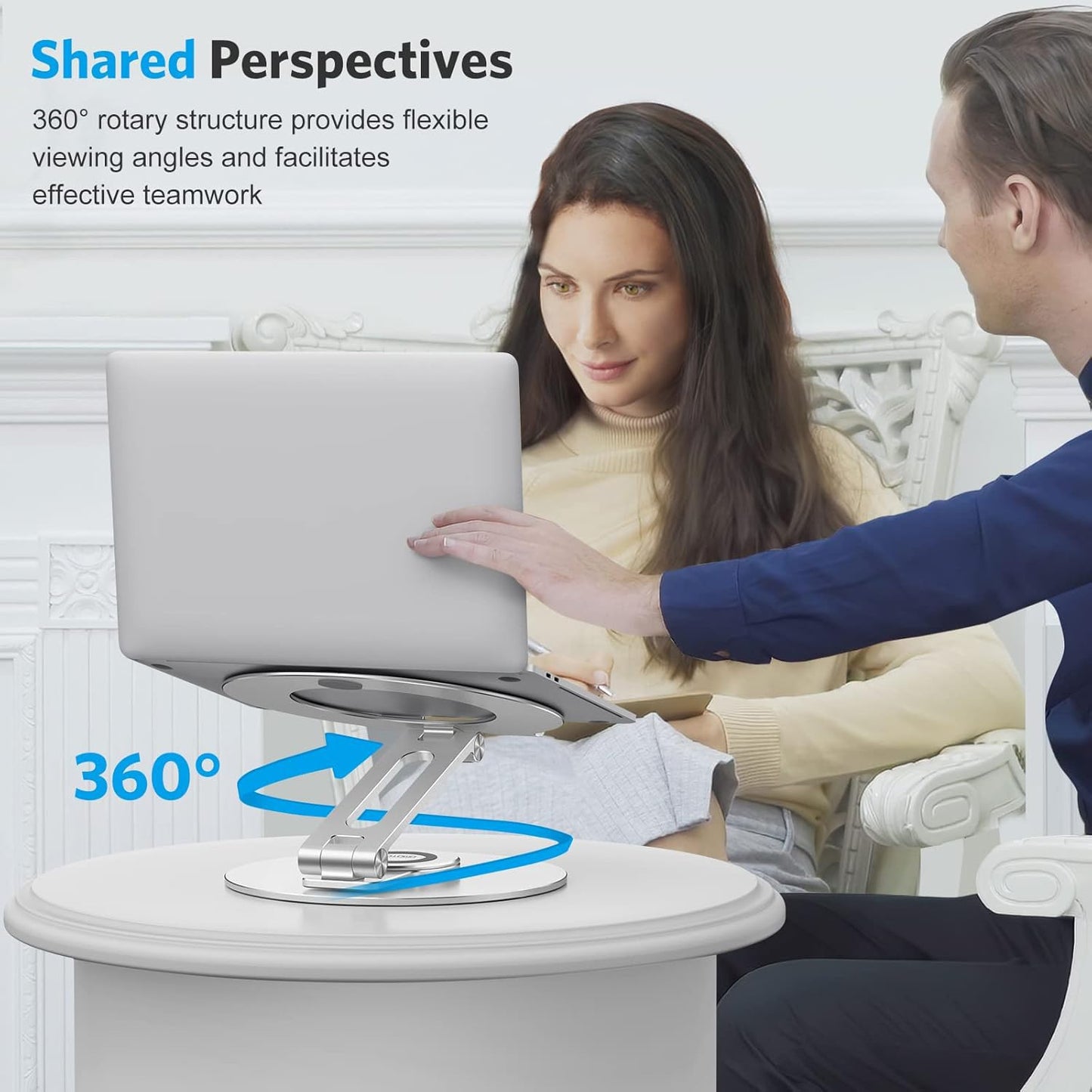 Adjustable Laptop Stand with 360 Rotating Base, OMOTON LA04 Ergonomic Laptop Riser for Collaborative Work, Dual Rotary Shaft Fully Foldable for Easy Storage, Fits MacBook/All Laptops up to 16 inches