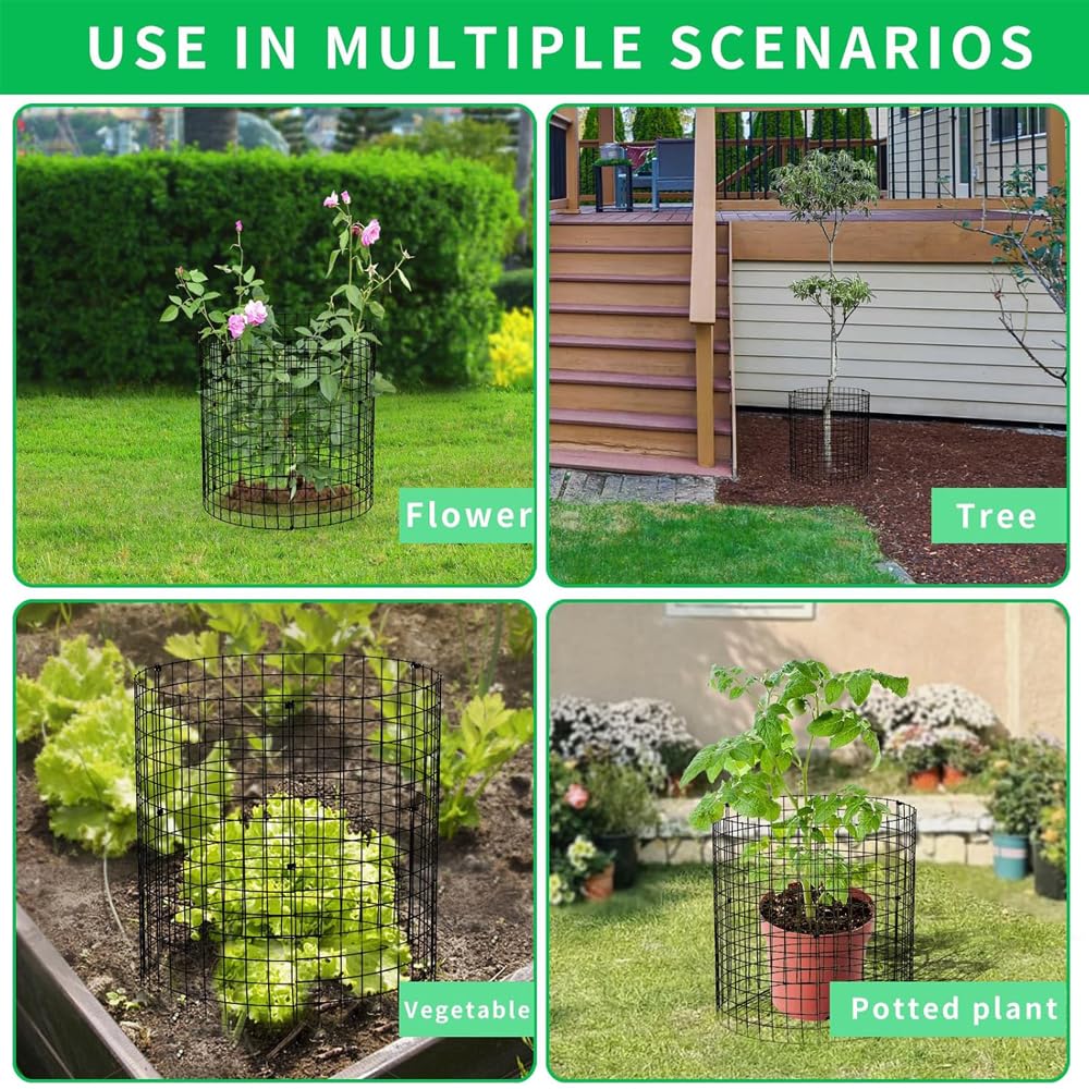 10 Pack Round Plant Protector from Animals,12'' x 14'' Metal Plant Cages，Metal Mesh to Keep Animals Out, Wire Plant Protectors for Rabbits Chicken Duck