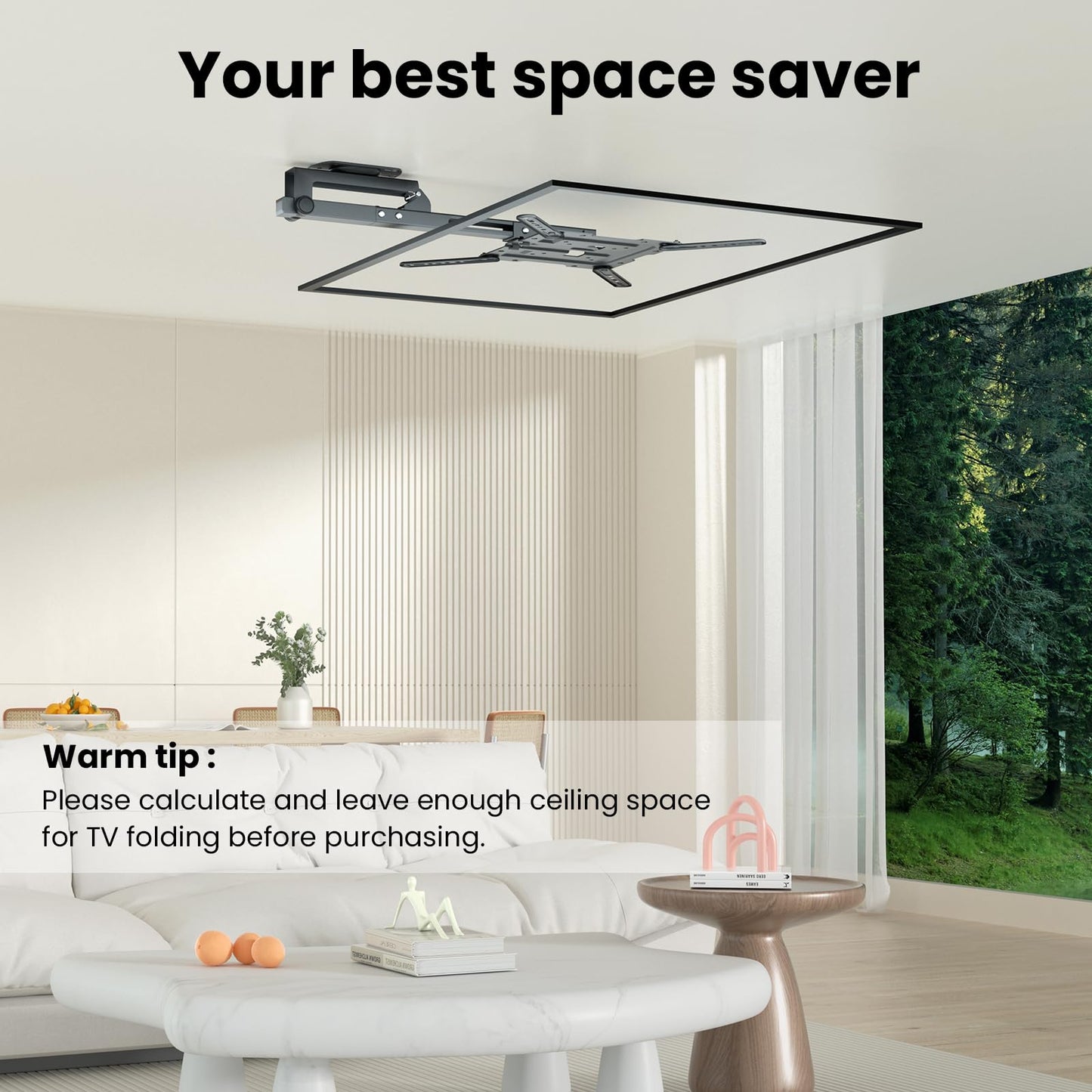 Ceiling TV-Mount Flip Down Folding - 23-55'' Manual Drop Down TV Mount, Fits Flat and Pitched Roof, Height Adjustable, Swivel, Max Load 44 lbs, Max VESA 400x400 mm, Black