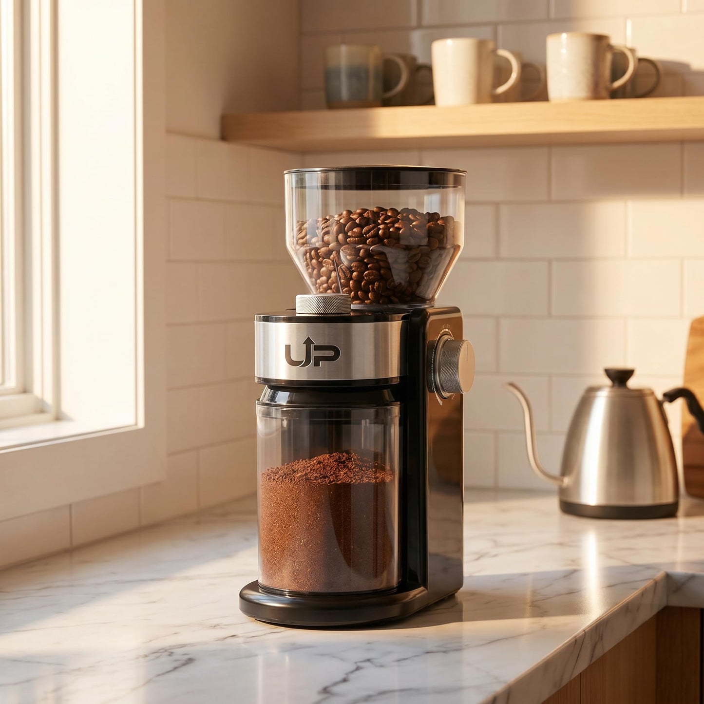 Electric Burr Coffee Grinder, Flat Burr & 16 Precise Grind Settings, Stainless Steel Bean Grinder for Espresso, French Press & Drip, Portion Control, Easy Clean, 2-14 Cup