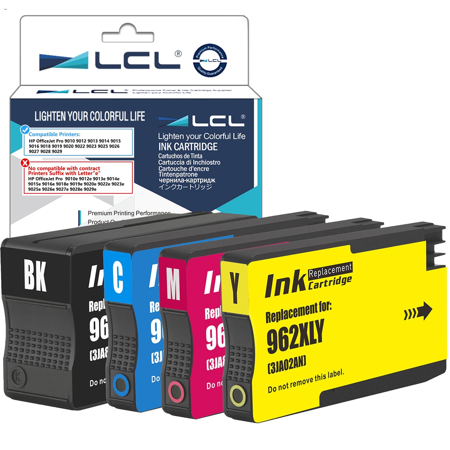 LCL Compatible Ink Cartridge for HP 962XL 962 XL High Yield 3JA03AN 3JA00AN 3JA01AN 3JA02AN Pigment for HP OfficeJet Pro 9010 9012 9013 9014 9015 9016 9018 9019 9020 9022 9023 9025 9026 (4-Pack,KCMY)