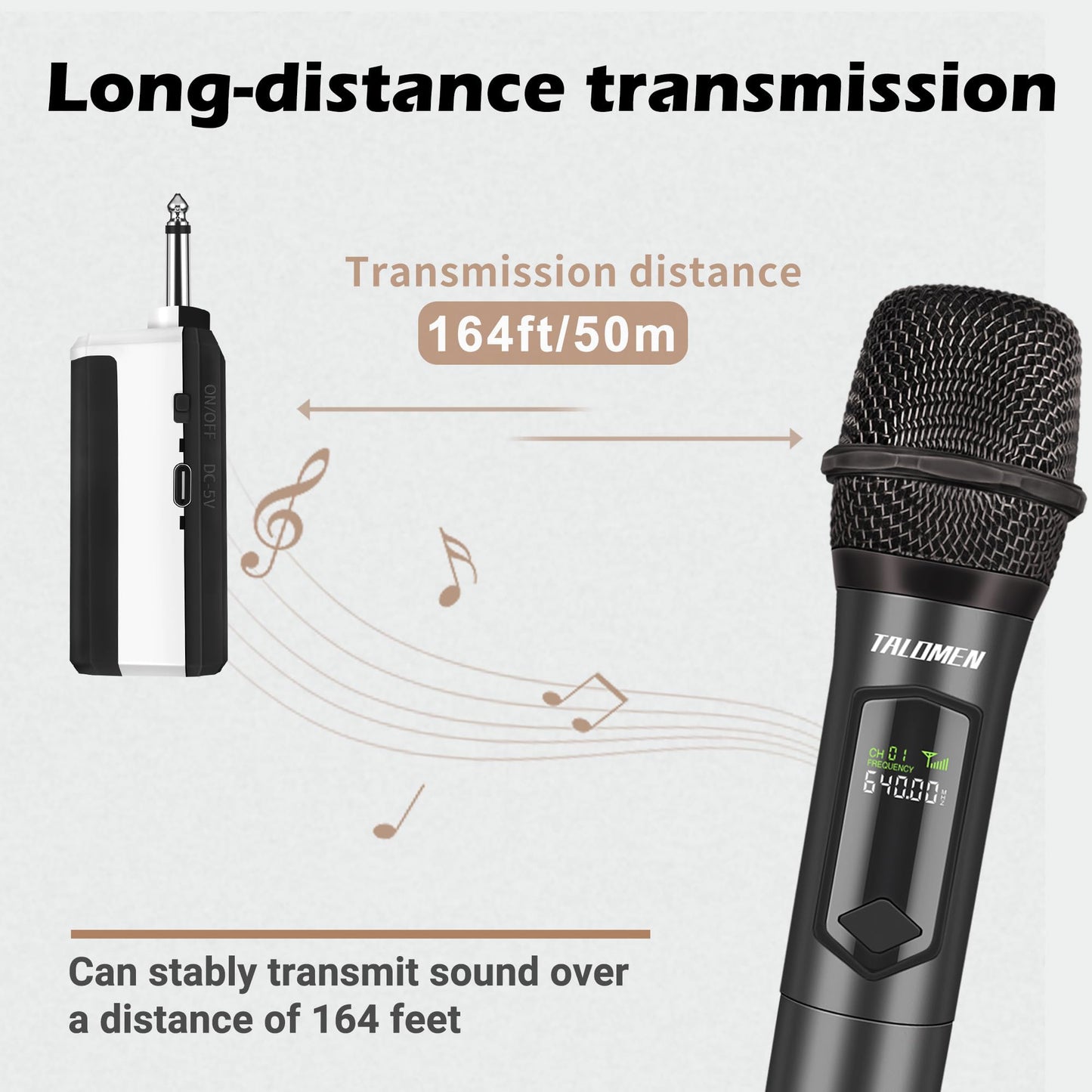 Talomen Wireless Microphones, Rechargeable Dual Handhled Microphone with Long-Distance Receiver,Easy Setup,Plug and Play for Karaoke Singing, Speech, Wedding, Karaoke Singing, Church, PA System,K60-2