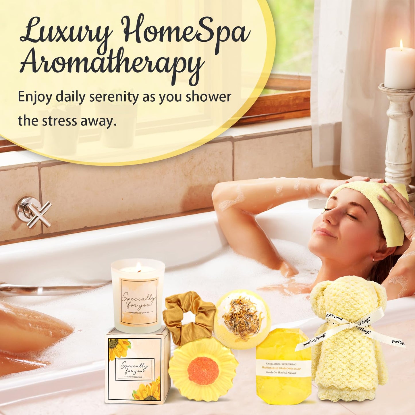 Birthday Gifts for Women, Sunflower Self-Care Package, Sending Sunshine Get Well Gifts for Women, Her, Sister, Mom, Best Friends, Unique Relaxation Spa Basket Perfect for Valentine's Mother's Day