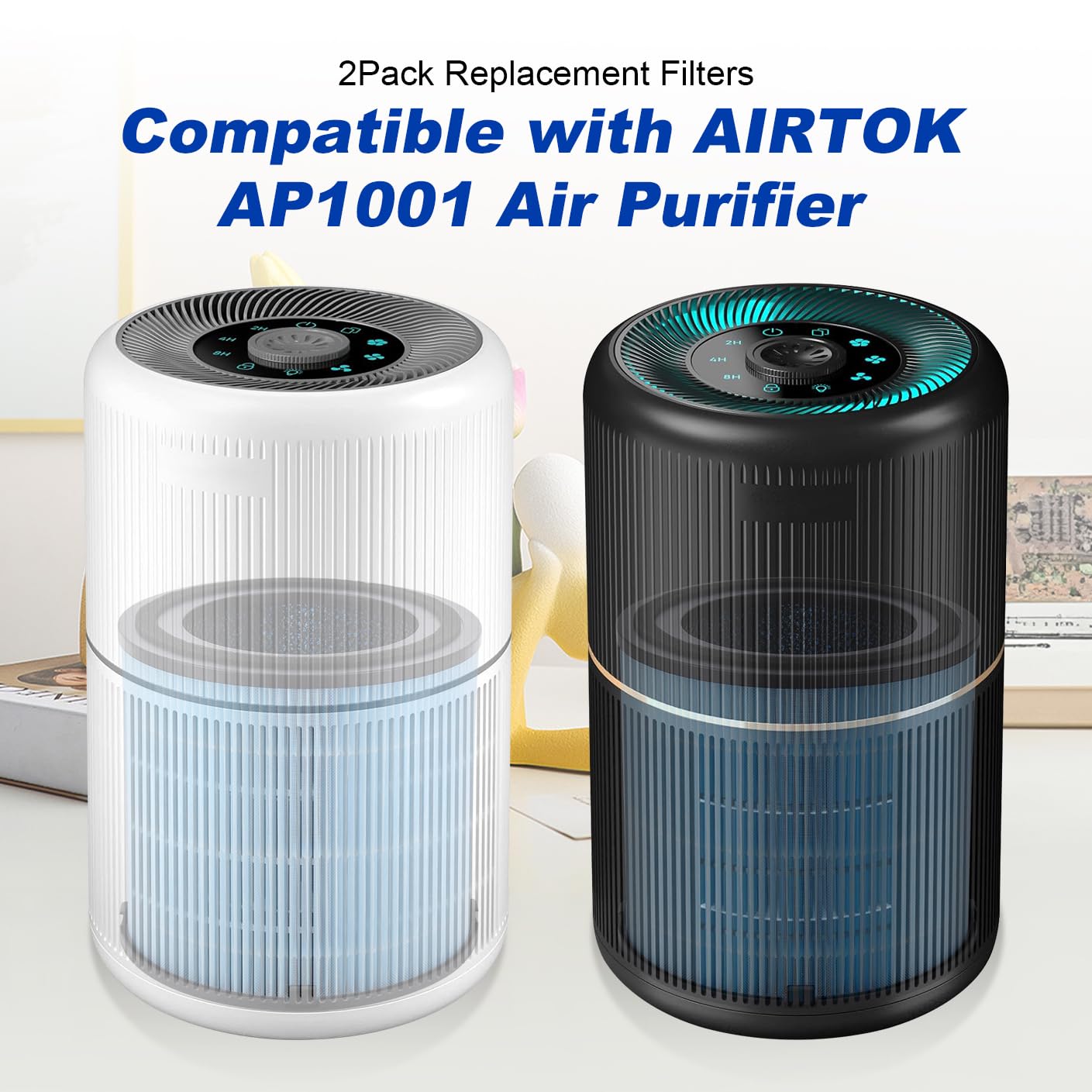 AP1001 Replacement Filters Compatible with AIRTOK Air Purifier - AP1001 5-Layer Purification System H13 True HEPA Filter, 2Pack