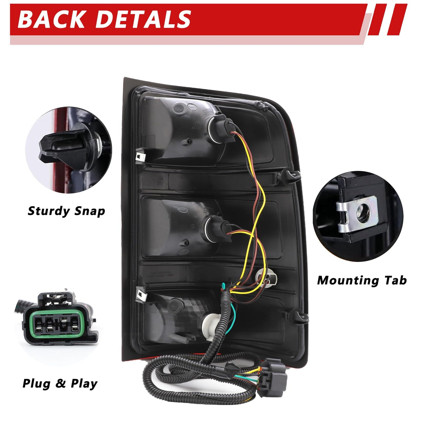 Left Tail Light Compatible With 2007-2013 GMC Sierra 1500 2500HD 3500HD Left Driver Side Rear Brake Lamps With Bulbs and Harness Included Black Edge Replace# GM2800208,GM2801208