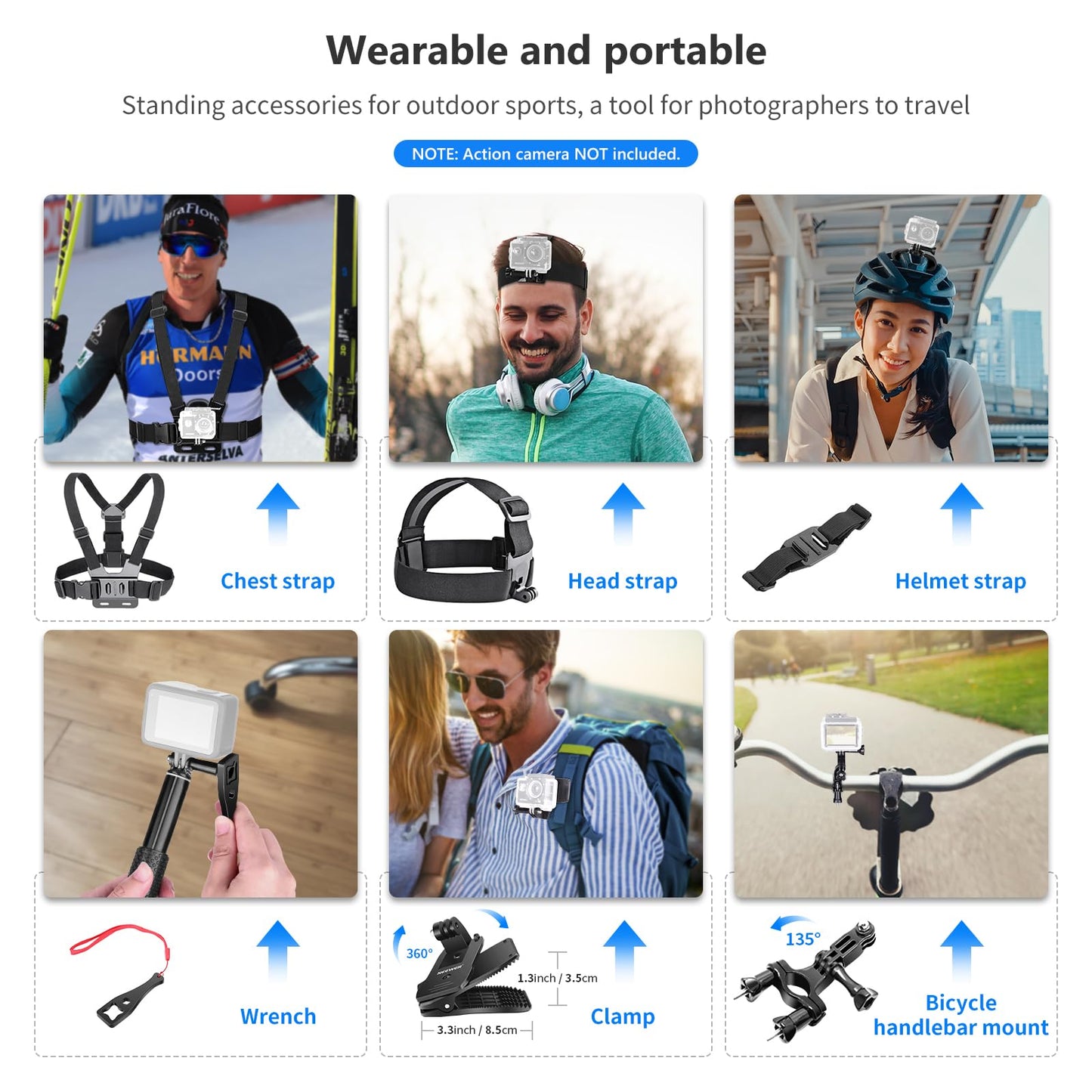 NEEWER 50 in 1 Action 5 Camera Accessory Kit Compatible with GoPro Hero 13 12 11 DJI OSMO 4 3 2 Insta360 X4 X3 SJCAM AKASO VicTsing APEMAN Campark Sony Sports DV with GP-10 Action Camera Pole Mount