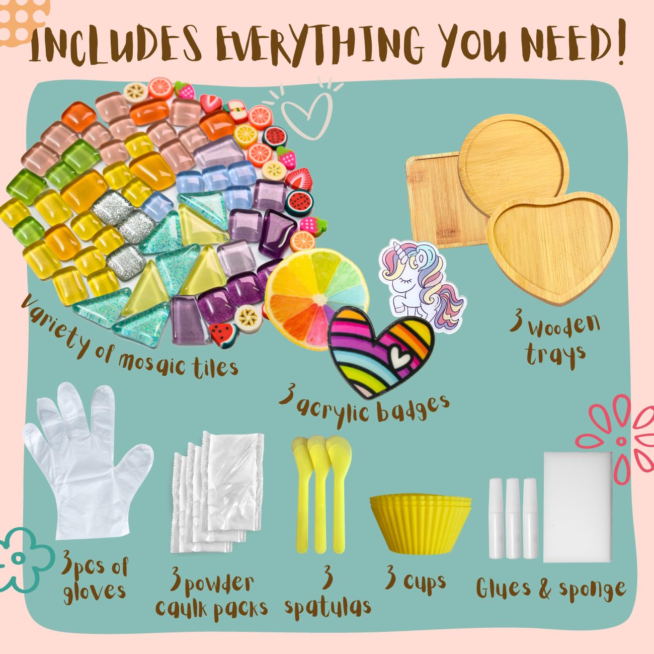 Mosaic Craft Kit - Decorate Your Own Coaster with Glass Tiles. Birthday Gift, Fun DIY Art and Craft Supplies. Girls, Kids & Teens Activity Kit