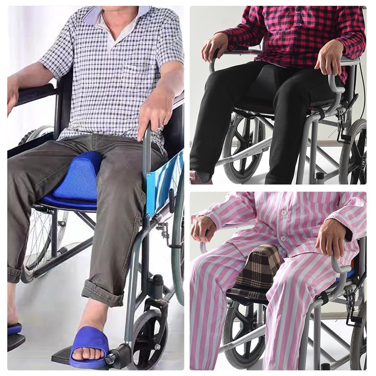 Anti-Slip Wheelchair Seat Cushion for Seniors and Disabled Patients, Prevent Leg Slippage Seat Pad with Adjutable Strap, Secure Seating & Alleviate Ulcer Pain (Black)