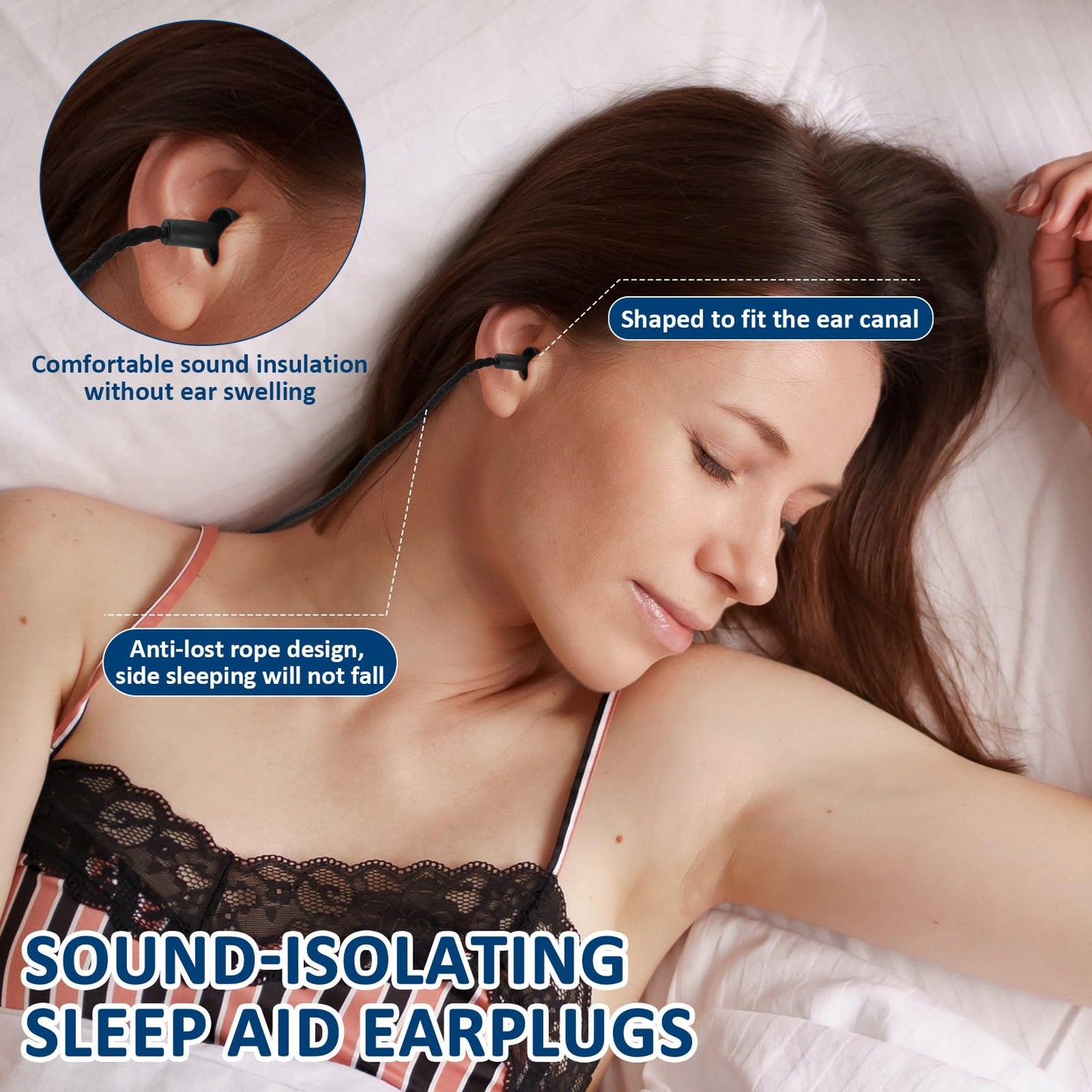 Xuhal 200 Pair Corded Ear Plugs Silicone Reusable Earplugs Sound Blocking Individually Wrapped Ear plugs Protection Hearing EarPlugs for Sleeping, Music, Shooting, Construction Work, Sports (Black)