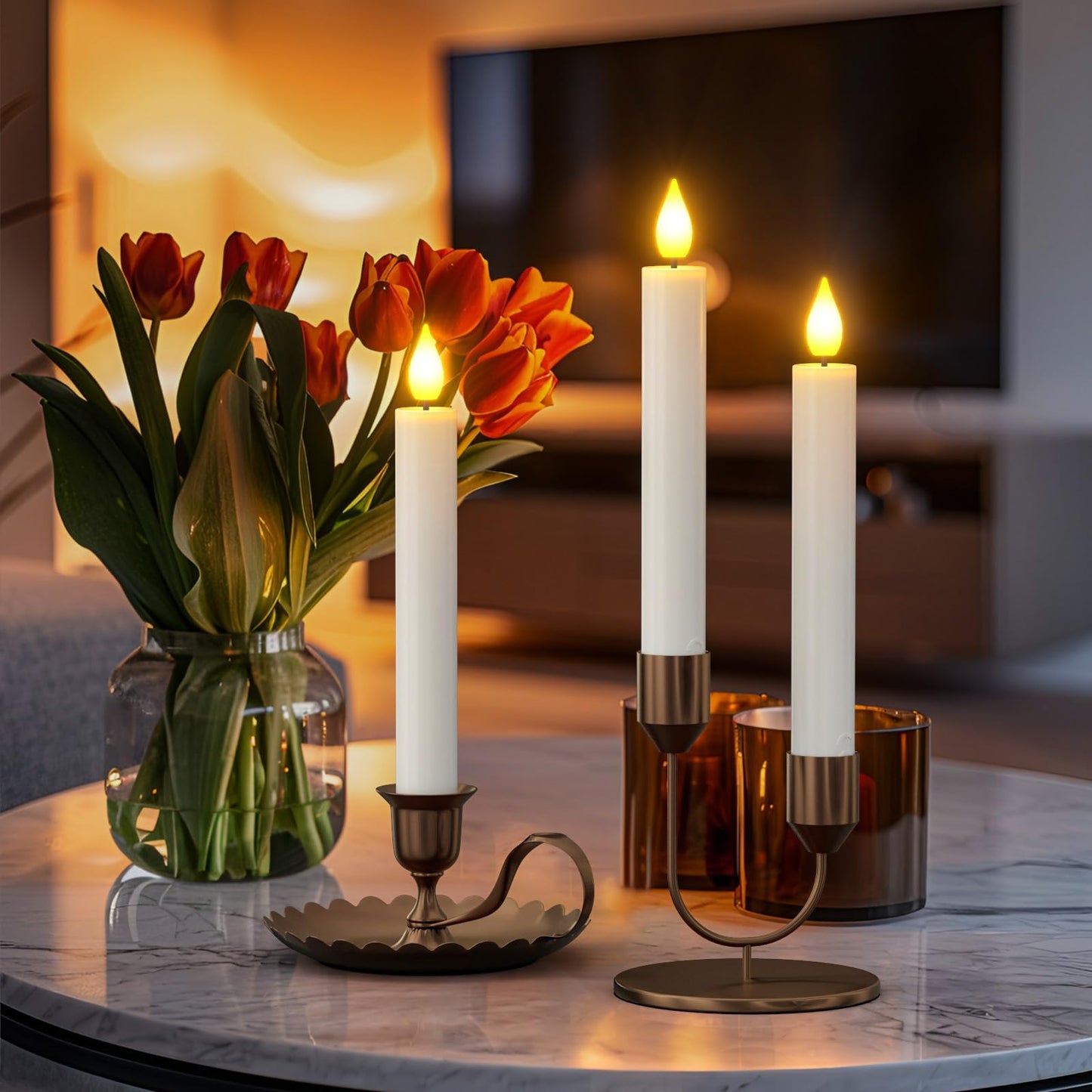 SoulBay 10pcs Flameless Rechargeable Candles with Charging Base and Remote, 17 cm Long Realistic Flickering Bright LED Taper Candle Sticks with Timer for Home Wedding Christmas Decorations