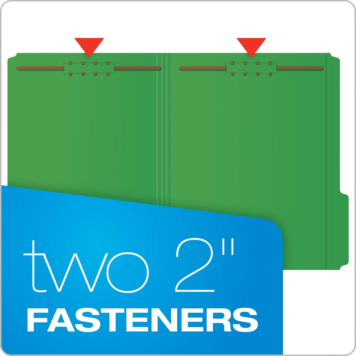 Globe-Weis Fastener Folders, 1/3 Cut Reinforced Tab, 2 Fasteners, Letter Size, Green, 50 Folders Per Box (22140GW)