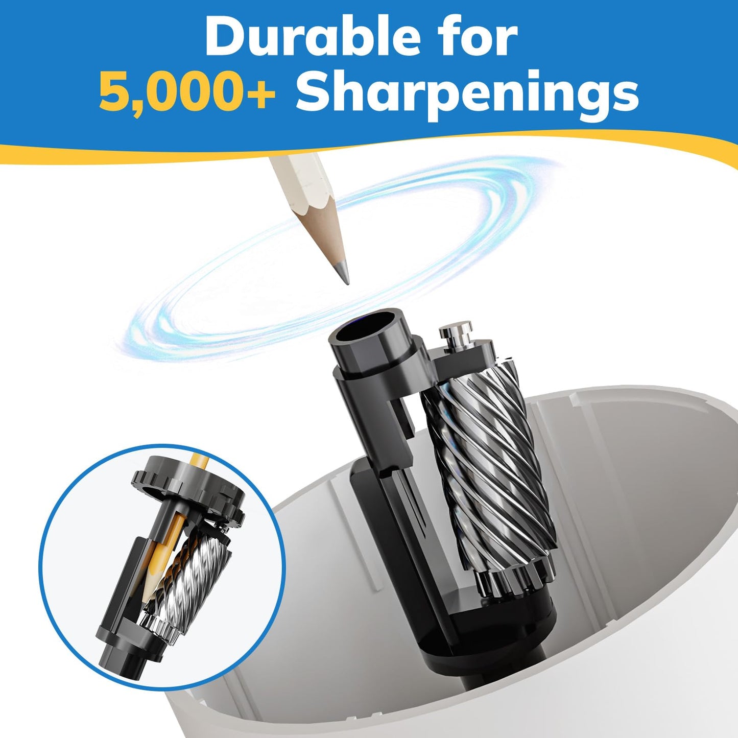 leep sheep Electric Pencil Sharpener, Fully Automatic Pencil Sharpener with Auto in and Out, Rechargeable and Hands-Free for Standard 6-8mm Pencils, Perfect for Classroom (Black and Silver)