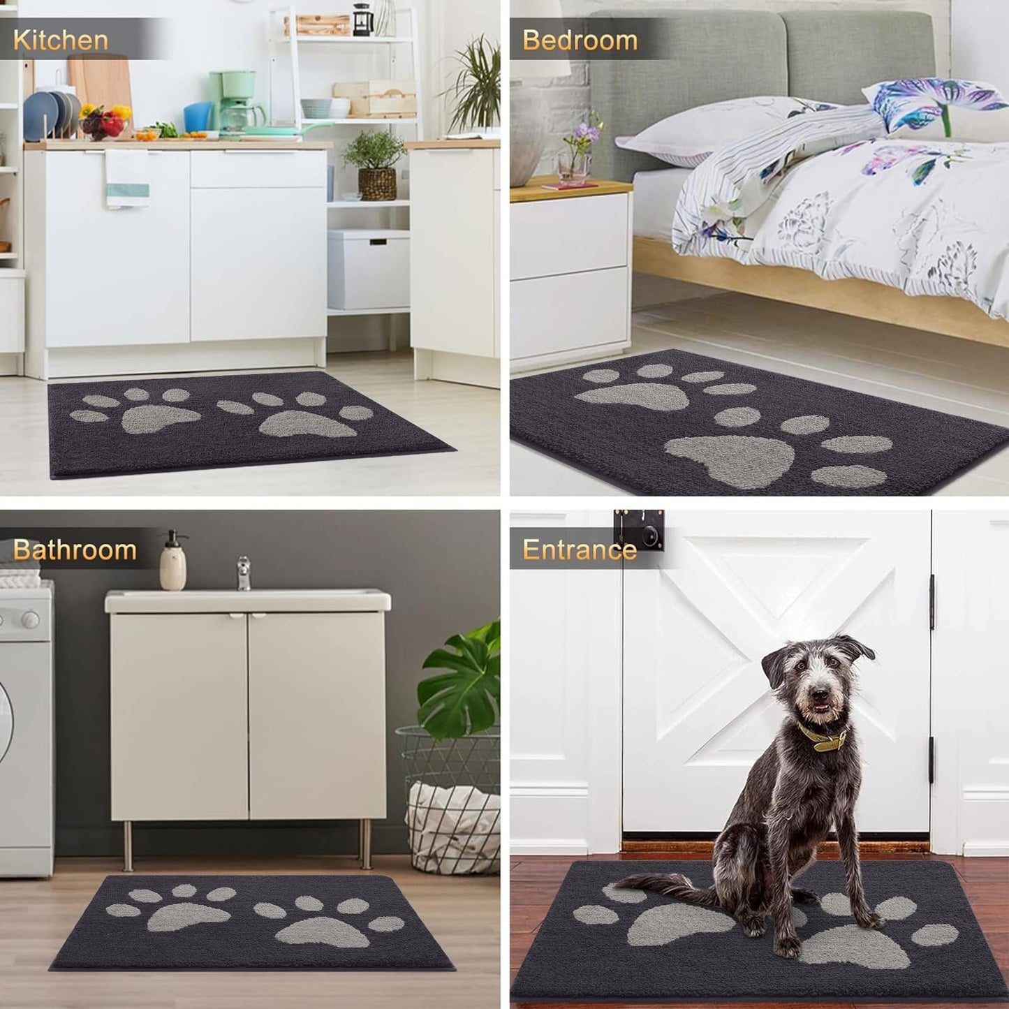 Arotive Indoor Door Mat, 32" x 47" Absorbent Dirt Resist Washable Front Back Door Mat, Non-Slip Low-Profile Dog Paws Entrance Doormat, Durable Inside Floor Mats for Entryway, Dark Grey