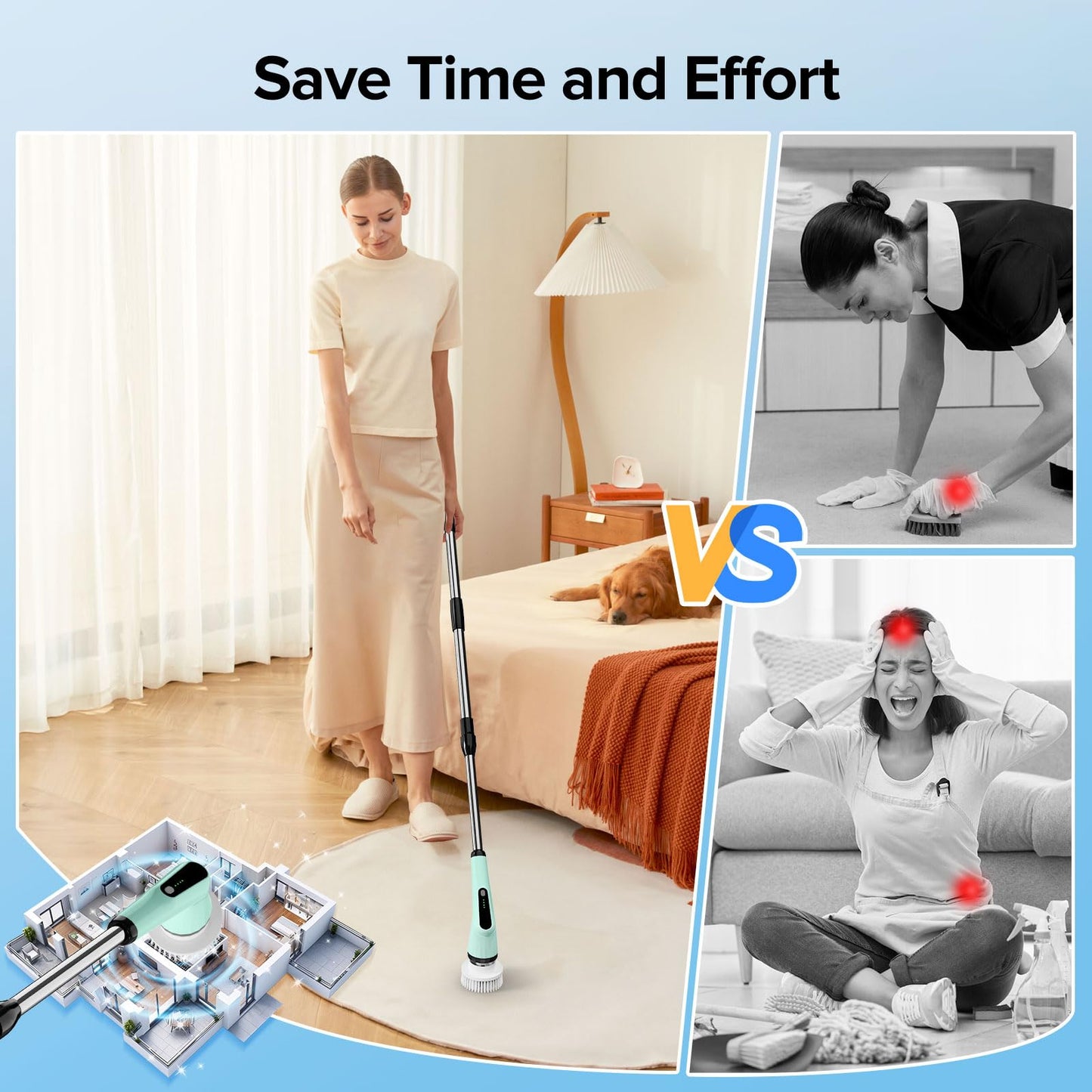 Electric Spin Scrubber, Dreazu IPX7 10-in-1 Bathroom Scrubber， Retractable Handle, 2-Speed Adjustable Shower Cleaner Brush for Bathroom, Bathtub, Kitchen, Tile Floors-Green