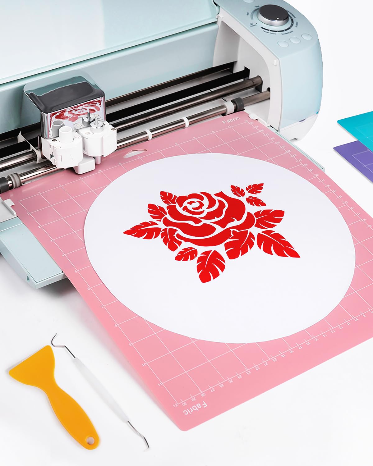 Weliu 12x12 Inch Cutting Mats for Cricut (12 Pack) - Standard/Light/Strong/Fabric Grip - Includes Bonus Hook & Scraper - Compatible with Cricut Maker 3/Maker/Explore 3/Air 2/Air/One & Silhouette