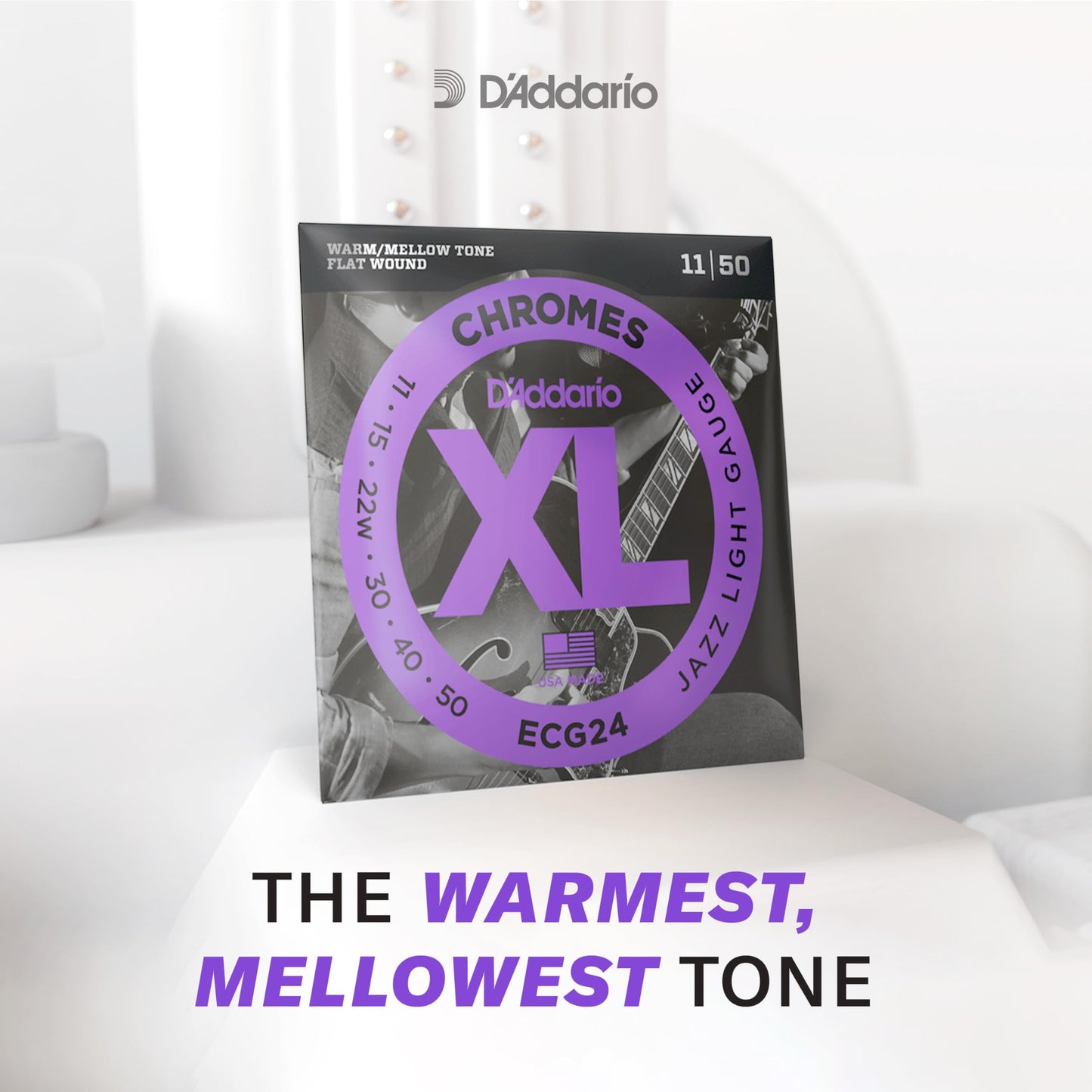 D'Addario ECG24-7 Chromes Flat Wound 7-String Electric Guitar Strings, Jazz Light, 11-65