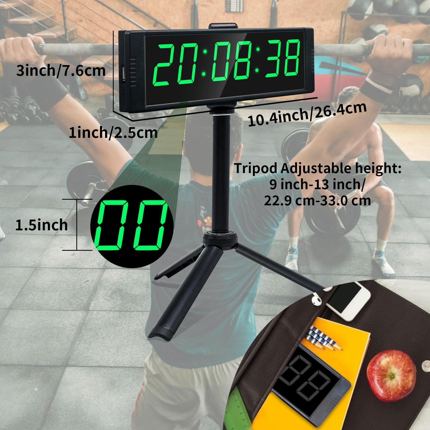 YZ Gym Timer Clock for Home Gym, Fitness Timer with Stopwatch Button, Large Digital Stopwatch Countdown Clock, 12/24H Digital Wall Clock, with Stand