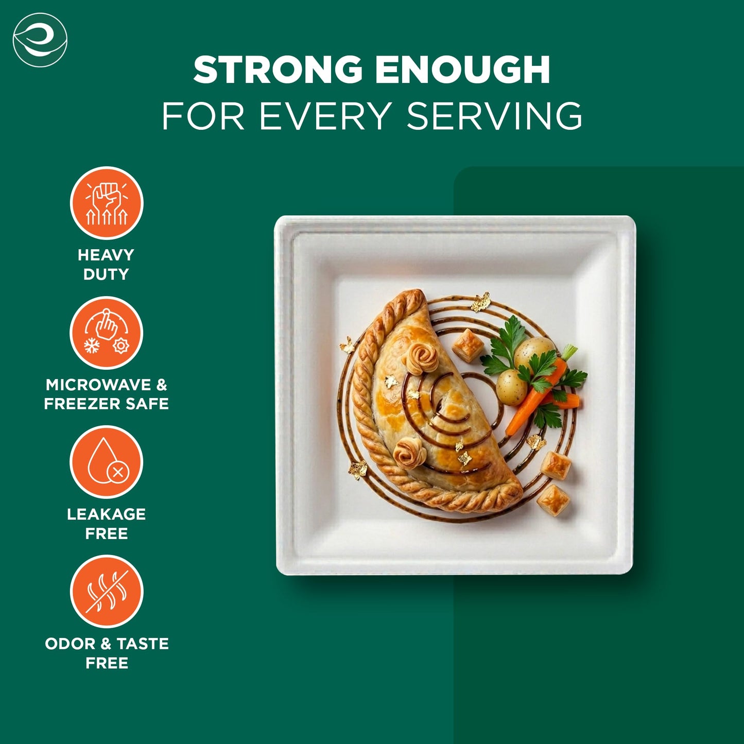 ECO SOUL 8 Inch Compostable Disposable Paper Plates [200 Pack] Food Safe 100% Virgin Bagasse Pulp Heavy Duty Biodegradable Microwave Safe Large Square Dinner Plate for Party, Picnic & BBQ (White)