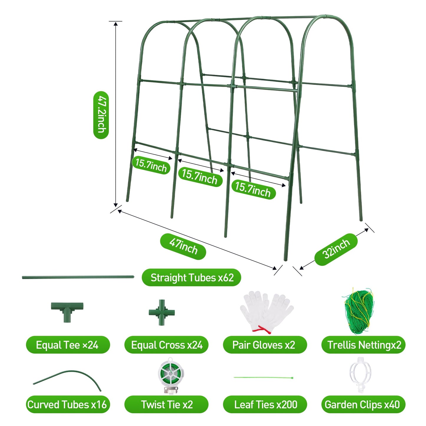 Cucumber Trellis for Raised Garden Bed, U-Shape Plant Support Metel Trellis for Climbing Plants Arch Trellis with Netting for Outdoor Cucumbers,Tomatoes,Vine Climbing Plant(47.2''X32''x47.2''(LxWxH))