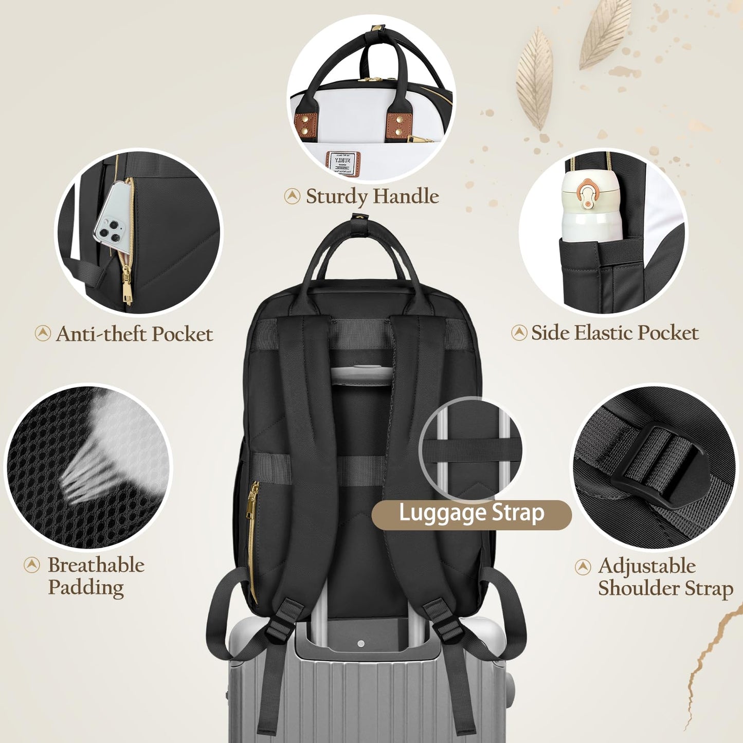 NUBILY Laptop Backpack for Women 15.6 Inch School Backpack for Girls Waterproof Travel Backpack Carry On 2 Set Anti Theft Backpacks Womens Backpack with Accessory Purse Book Bag Lightweight Black