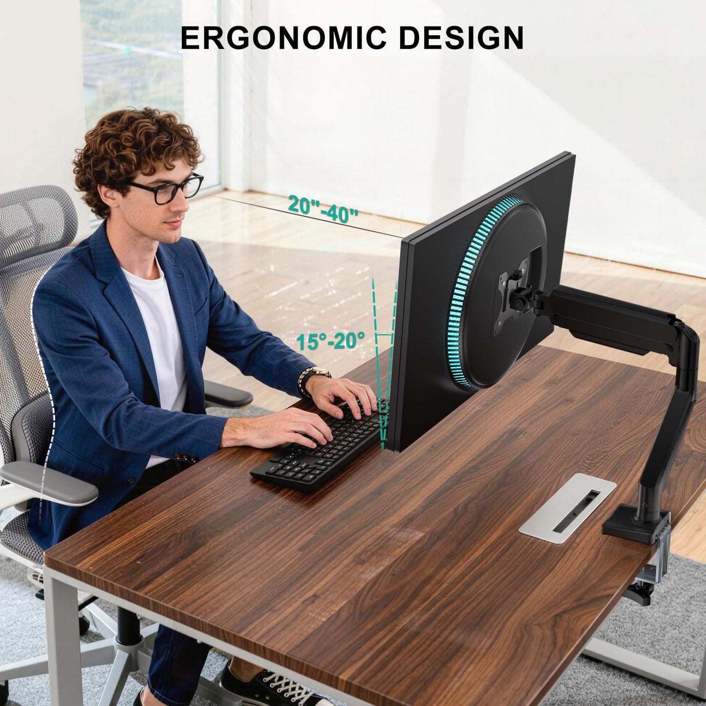 WALI Single Monitor Arm for 13-34 inch Screens, Ergonomic Monitor Mount up to 12kg/26.4lbs, Adjustable Monitor Arm Desk Mount with Clamp and Grommet Base, VESA 75/100mm (GSMP001N), Black