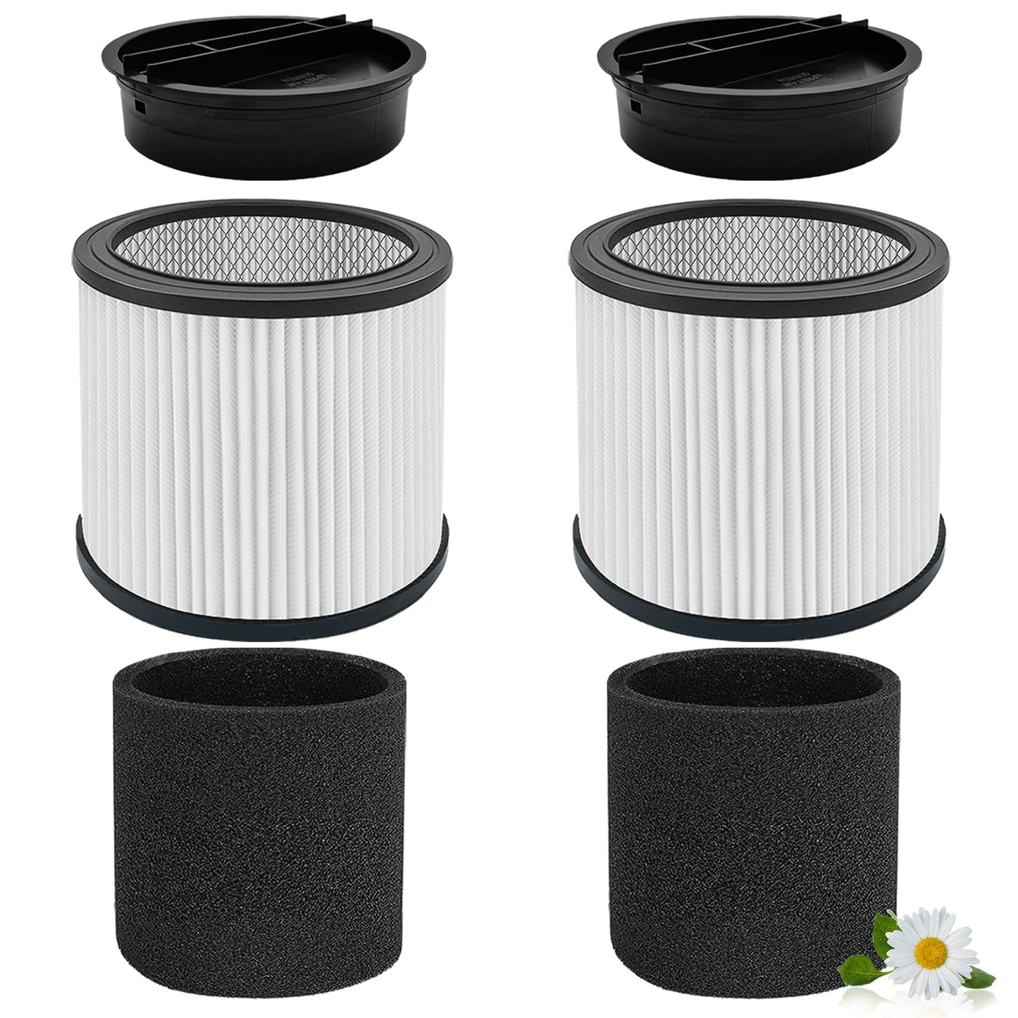 Nerans 2 Pack 90304 Replacement Filter Compatible with Shop Vac 90304 90350 90333 Wet Dry Vac Cartridge Filter with lids and Filter Foam Sleeve, Fits Most 5 Gallon and Above Shop Vac Vacuum Cleaner