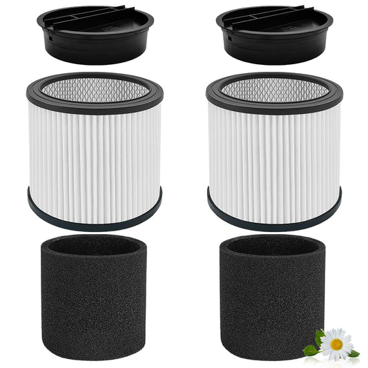 Nerans 2 Pack 90304 Replacement Filter Compatible with Shop Vac 90304 90350 90333 Wet Dry Vac Cartridge Filter with lids and Filter Foam Sleeve, Fits Most 5 Gallon and Above Shop Vac Vacuum Cleaner