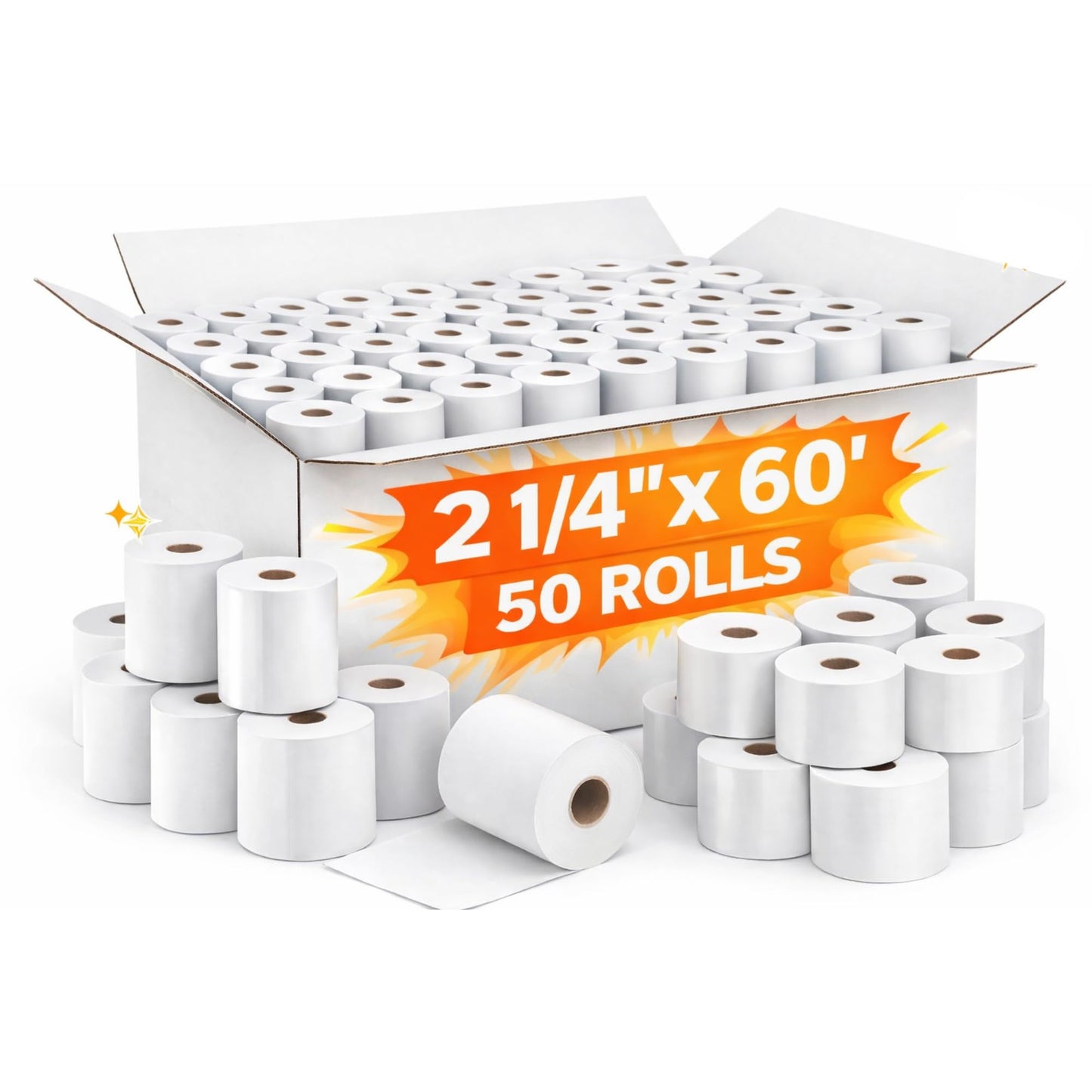 [50 Rolls] 2 1/4 x 60ft Thermal Paper Rolls | BPA Free Receipt Paper for POS Systems & Credit Card Machines | Premium White Paper, Lint & Jam-Free, Long-Lasting Print