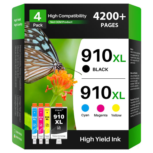 (Latest Chip) 910XL Ink Cartridges for HP Printers, Compatible Replacement for HP 910 Ink Cartridges 910 XL to Work for HP Officejet Pro 8010 8020 8022 8015 8025 8035 Printer (High Yield, 4 Pack)