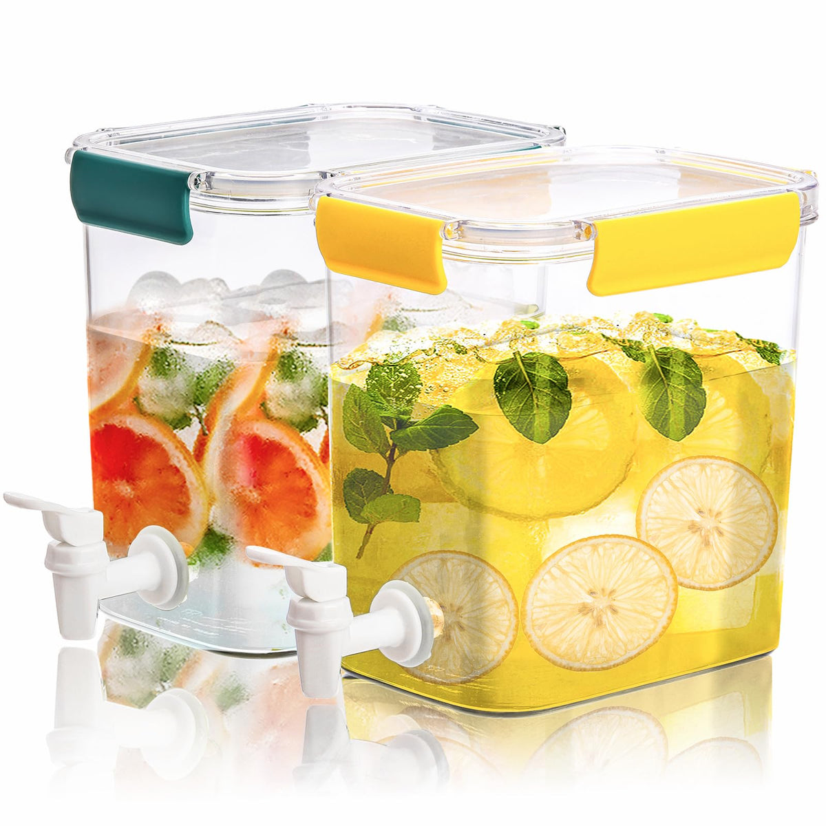Elsjoy 2 Pack Plastic Drink Dispenser with Spigot, 0.9 Gallon (3.5 L) Beverage Dispenser Cold Drink Container for Iced Tea, Lemonade, Fridge, Bar, Party, Lock Lid