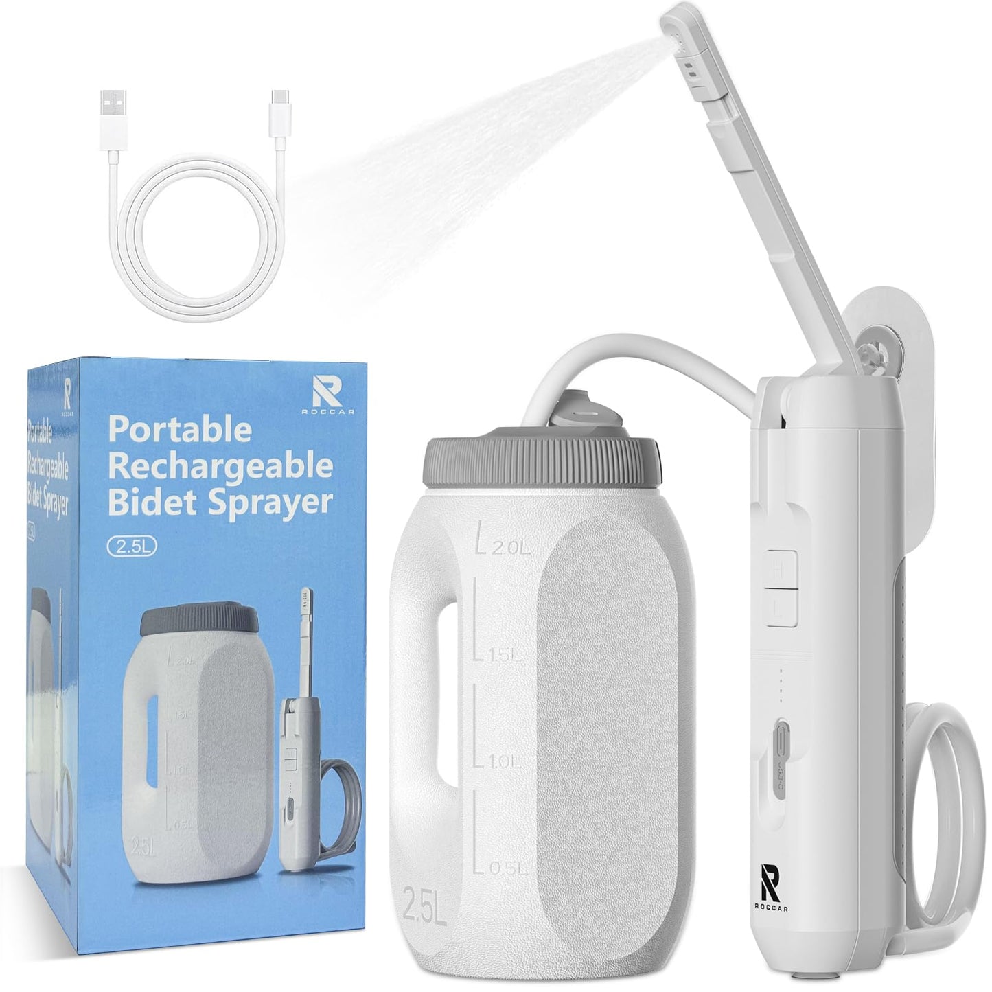 Portable High Pressure Electric Bidet with 2.5L Water Bottle, USB-C Rechargeable Travel Bidet, Waterproof Handheld Sprayer for Personal Hygiene & Baby Care
