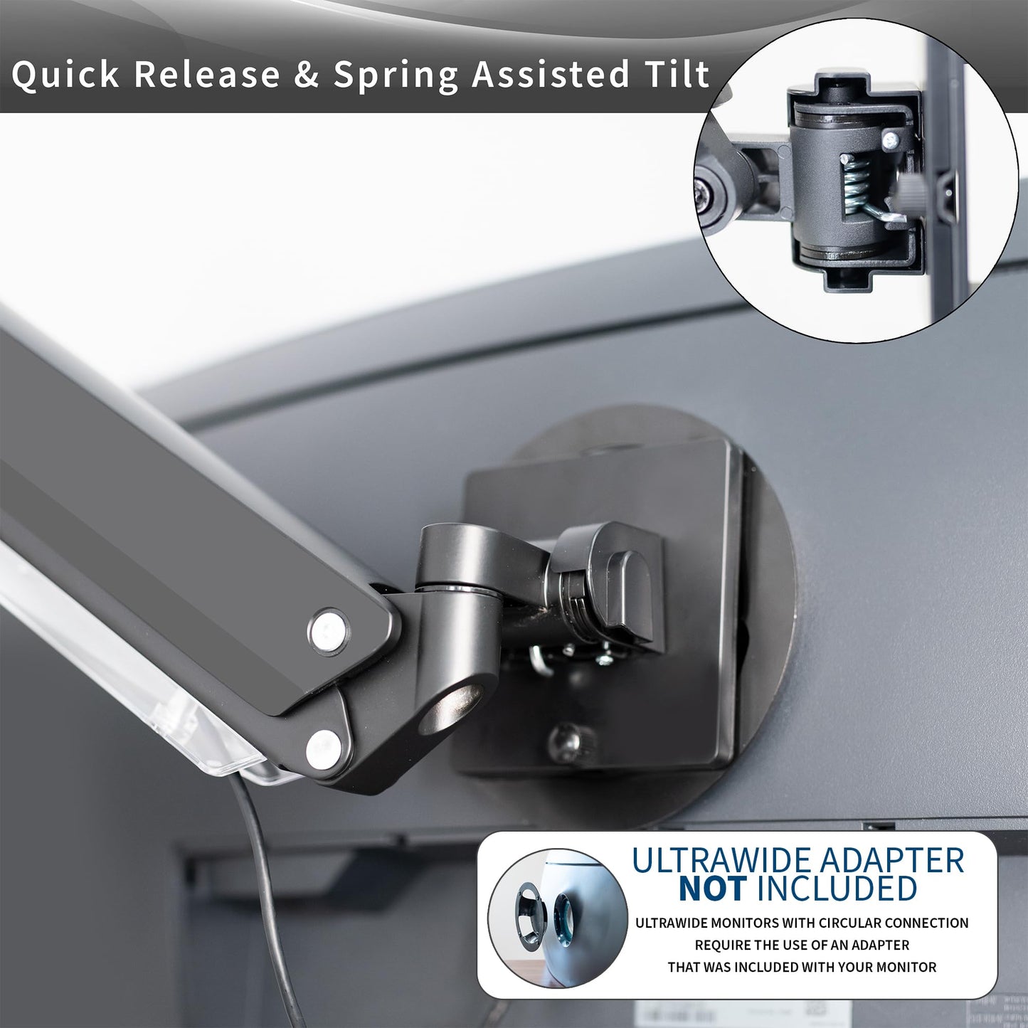 VIVO Premium Aluminum Heavy Duty Monitor Arm for Ultrawide Screens up to 49 inches and 44 lbs, Single Wall Mount, Pneumatic Height, Max VESA 100x100, Black, MOUNT-V101G1