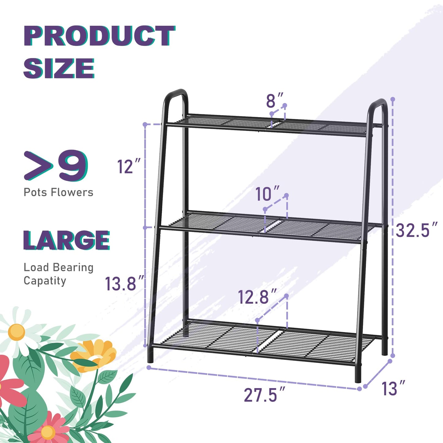 Wieghda 3-Tier Corner Plant Stand Holder Rack, Metal Plant Shelf for Indoor Outdoor,Black