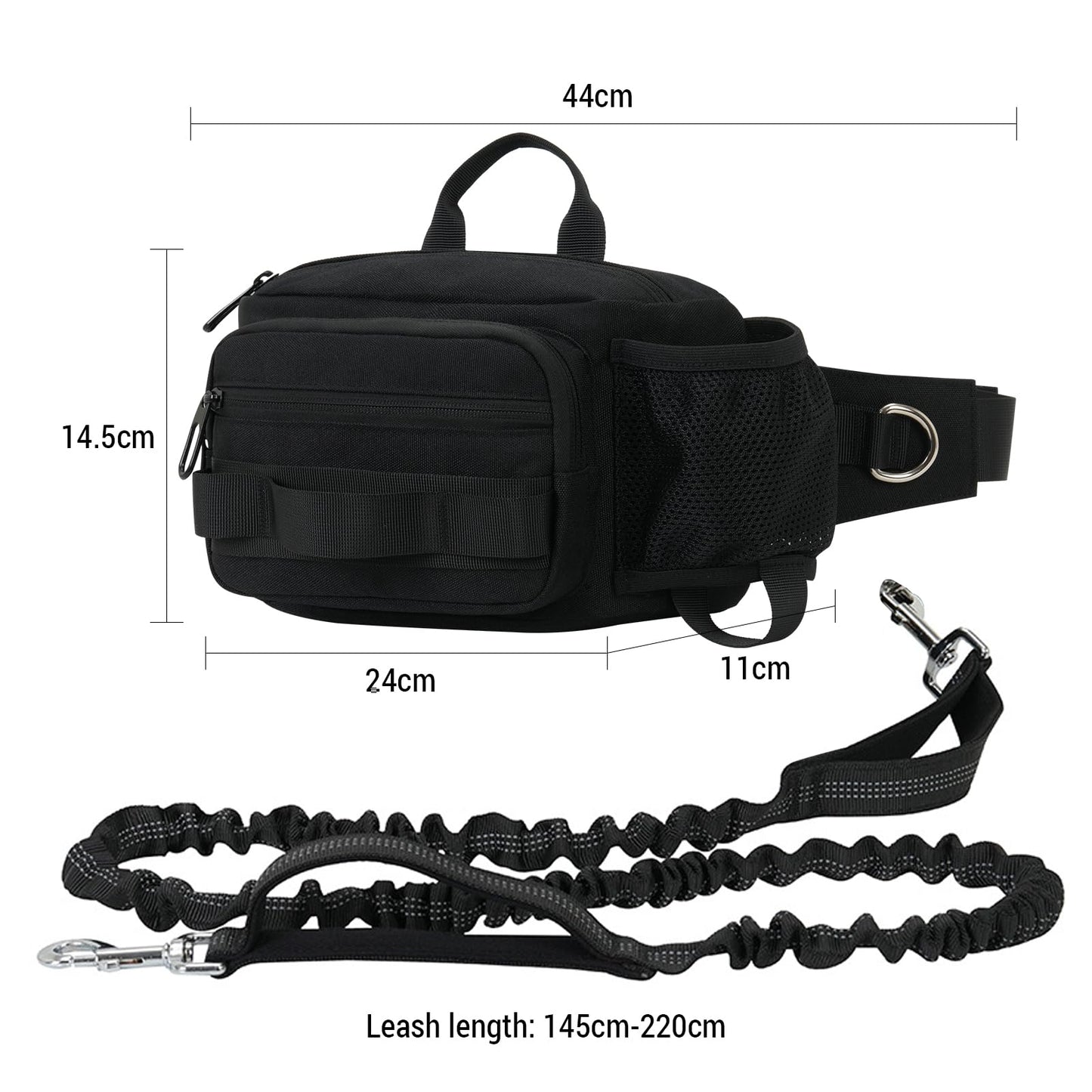 SOUUXIU Retractable Bungee Pet Leash with Multi-Pocket Waist Bag Hands Free Dog Leash for Outdoor Dog Training Walking