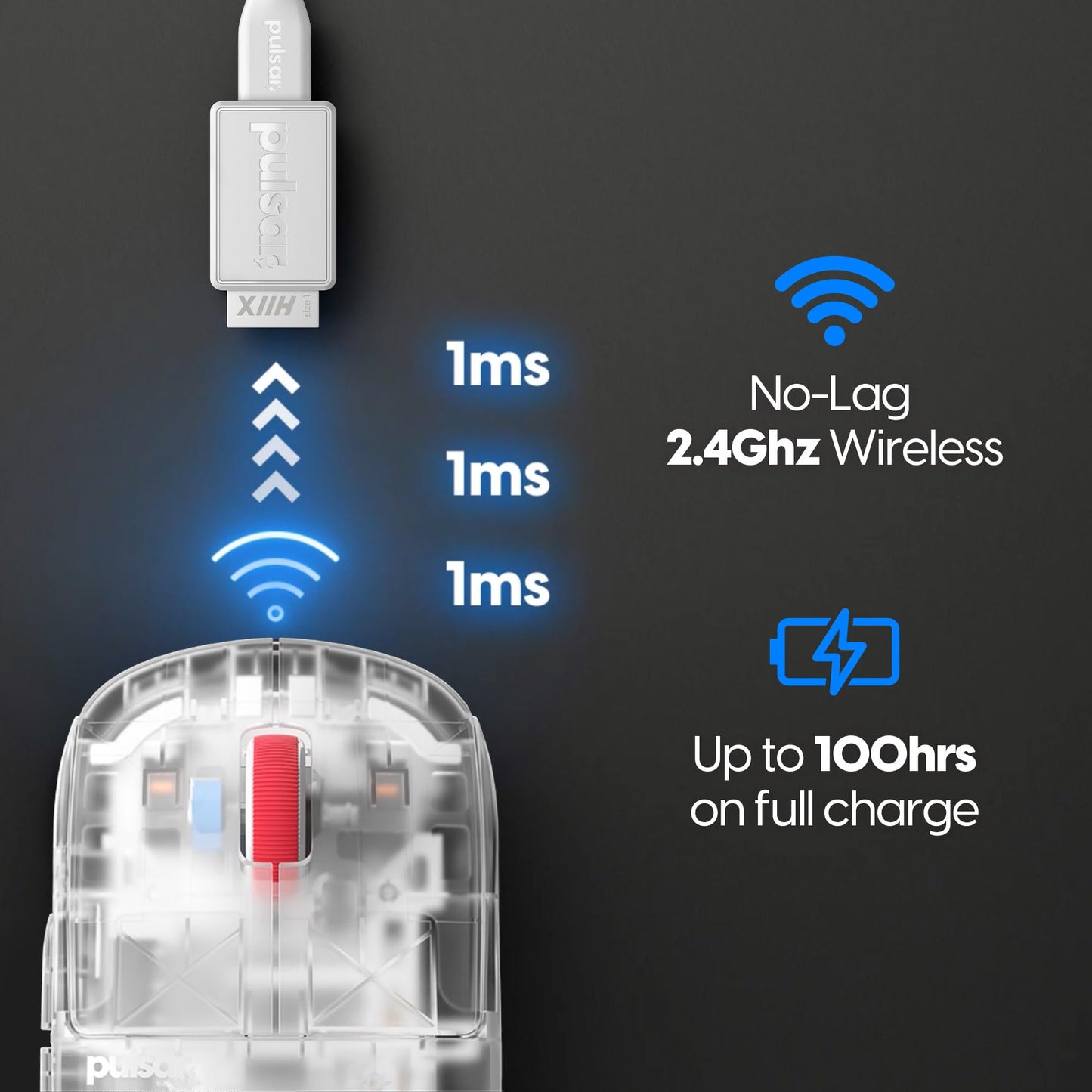 Pulsar Gaming Gears X2H (High Hump) Mini Wireless Gaming Mouse, Designed for Competitive Esports, Lightweight 52g, PAW3395 26K DPI Sensor, Optical Switch, 1ms Polling, Symmetrical Shape, Superclear