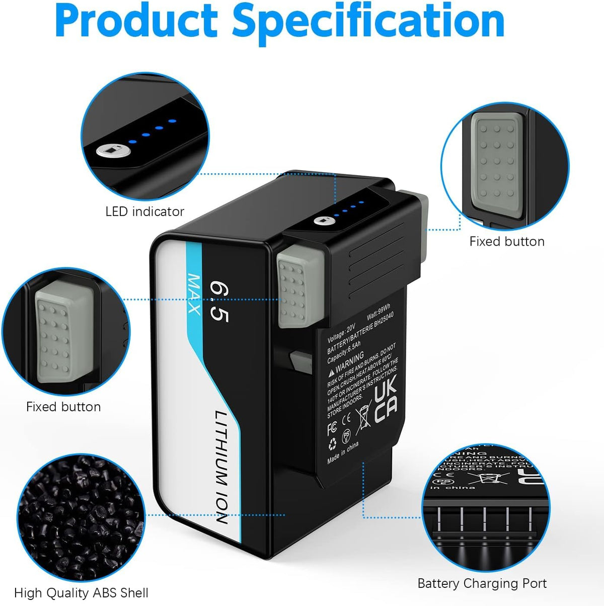 DMMNS 2026 Upgraded 20V 6500mAh Replacement Battery for Hoover BH15030 BH25030 BH25040 BH15260PC,Compatible with All Hoover OnePwr Battery.