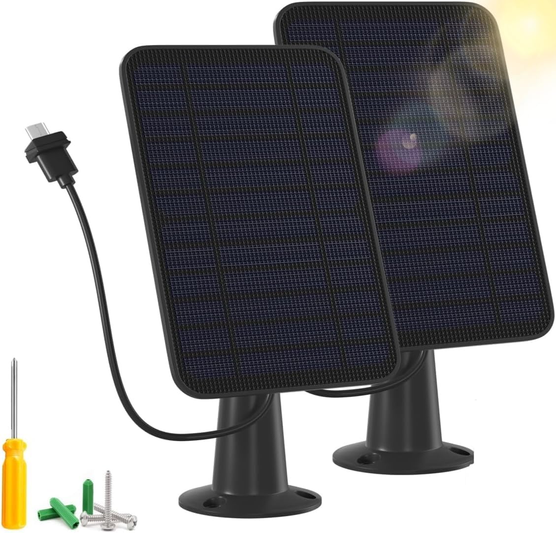 2 Pack 5W Solar Panel for Blink Camera, Solar Panel Charger Compatible with Blink Outdoor/Outdoor(3rd Gen)/XT XT2 Camera, IP65 Weatherproof with Secure Wall Mount, 13.1ft Charging Cable & Rubber Plug