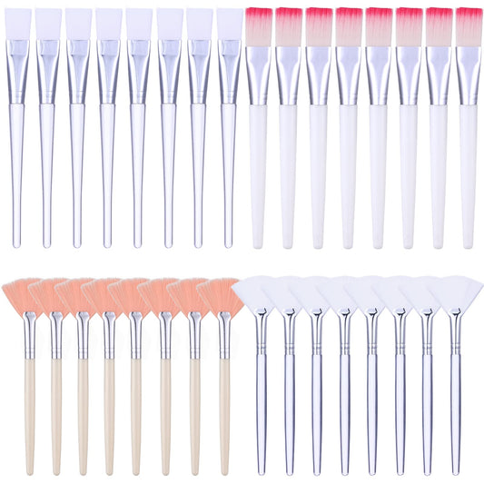 32 Pcs Face Mask Fan Brush Applicator Set Soft Fan Brush Flat Head Facial Esthetician Mask Cosmetic Makeup Tools for Eyelash Extension Peel Mud Clay face Cream(Pink)