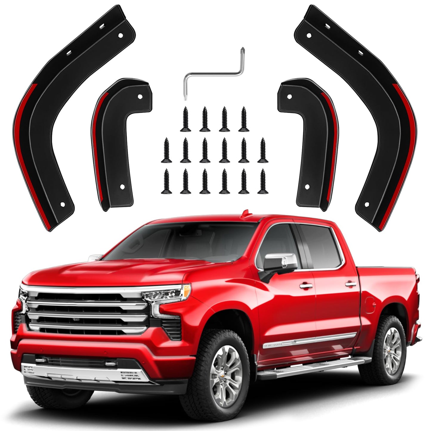 XWQZ Mud Flap Delete Fit for Chevy Silverado 1500 2019-2025 Accessories,Mud Splash Guards Mudflaps Delete Compatible with Chevrolet Silverado Tire Protector Exterior Fender Front Rear Set